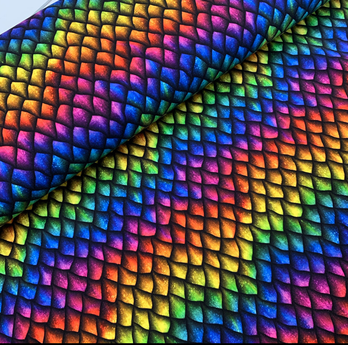 BOLT END - 1.4m X 1.5m Rainbow Dragon Scales French Terry