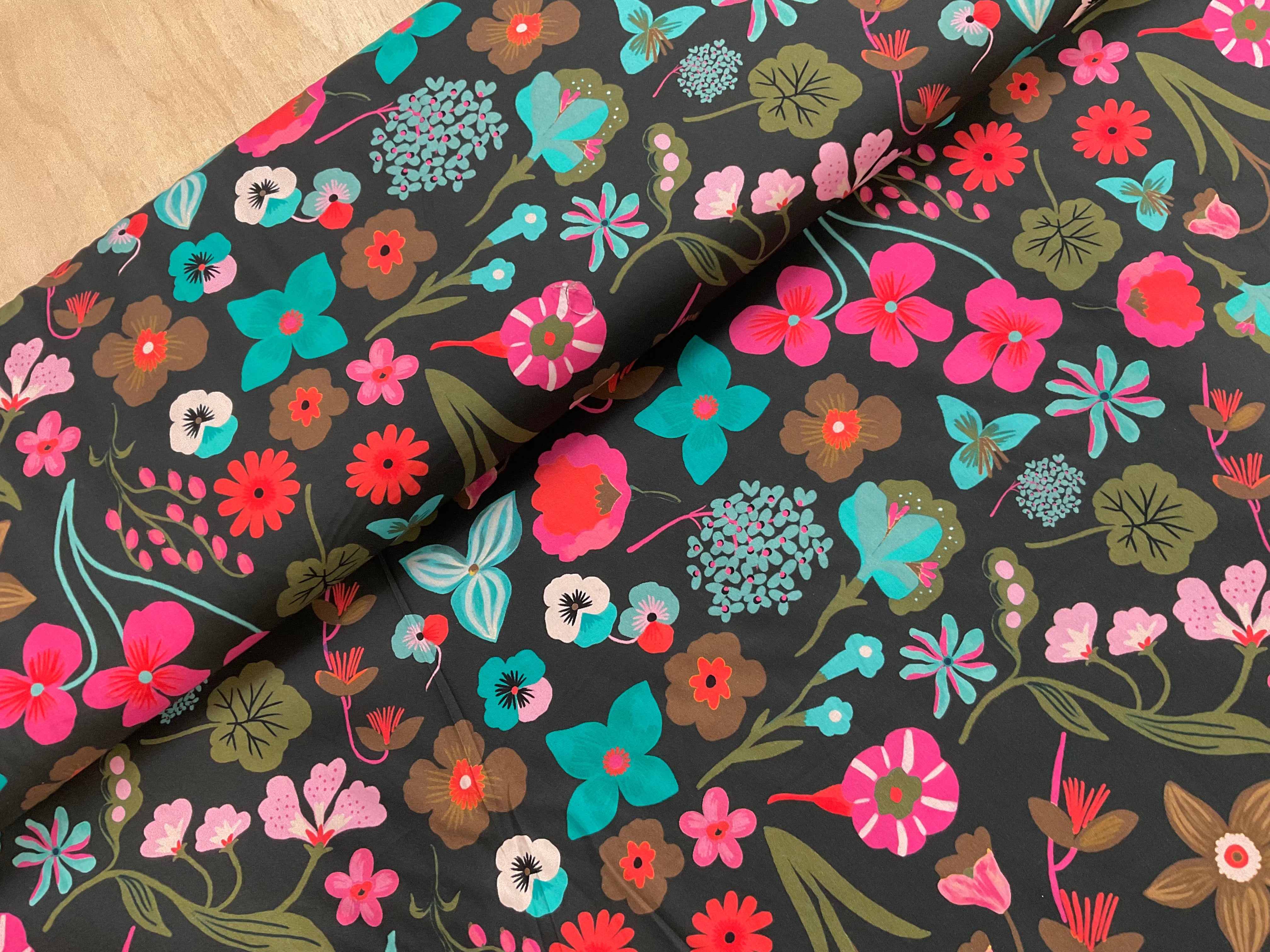 Nerida Hansen Black Meadow Flower Fine Poplin