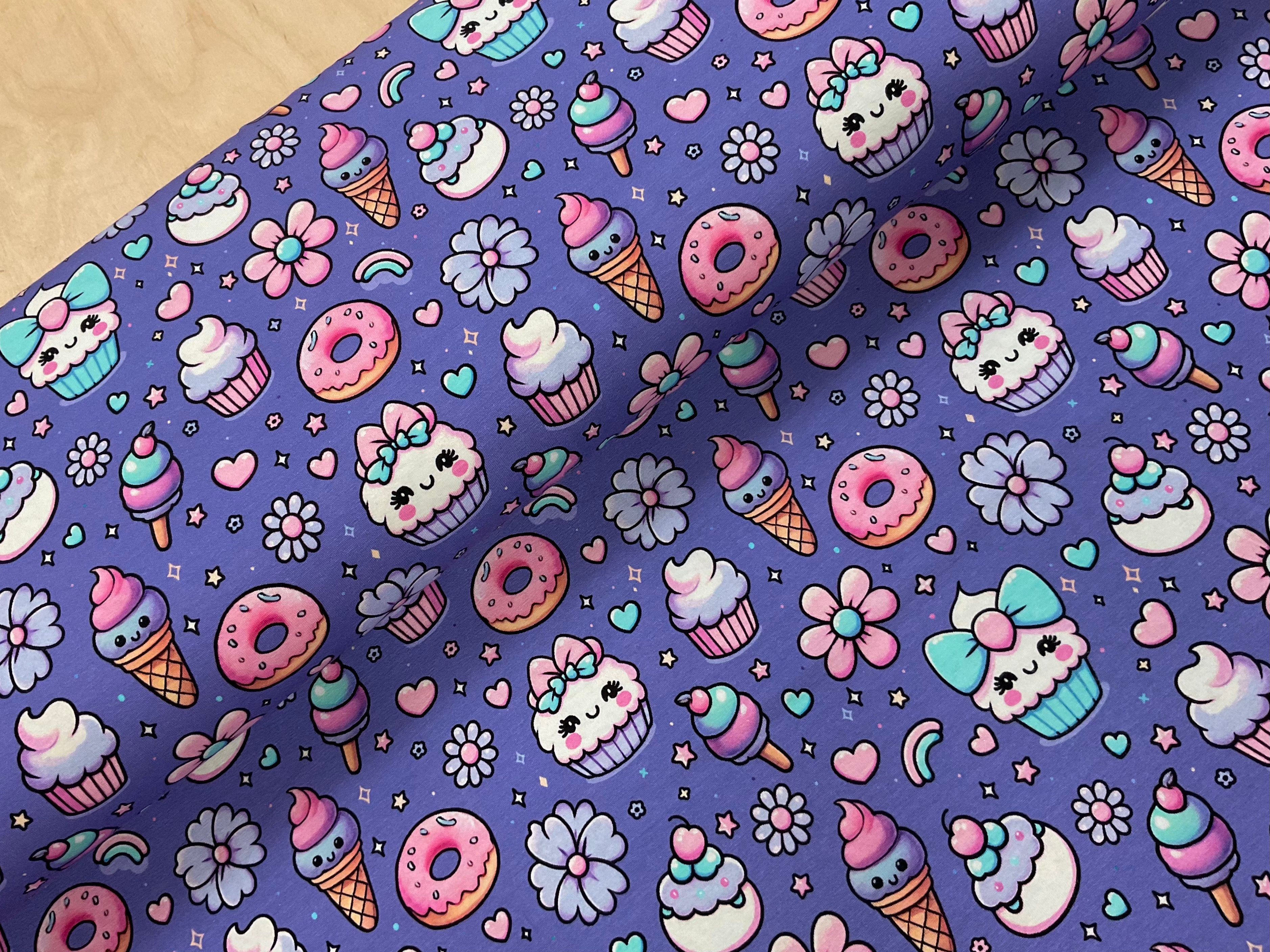 Sweet Treats on Lavender Cotton Jersey Fabric
