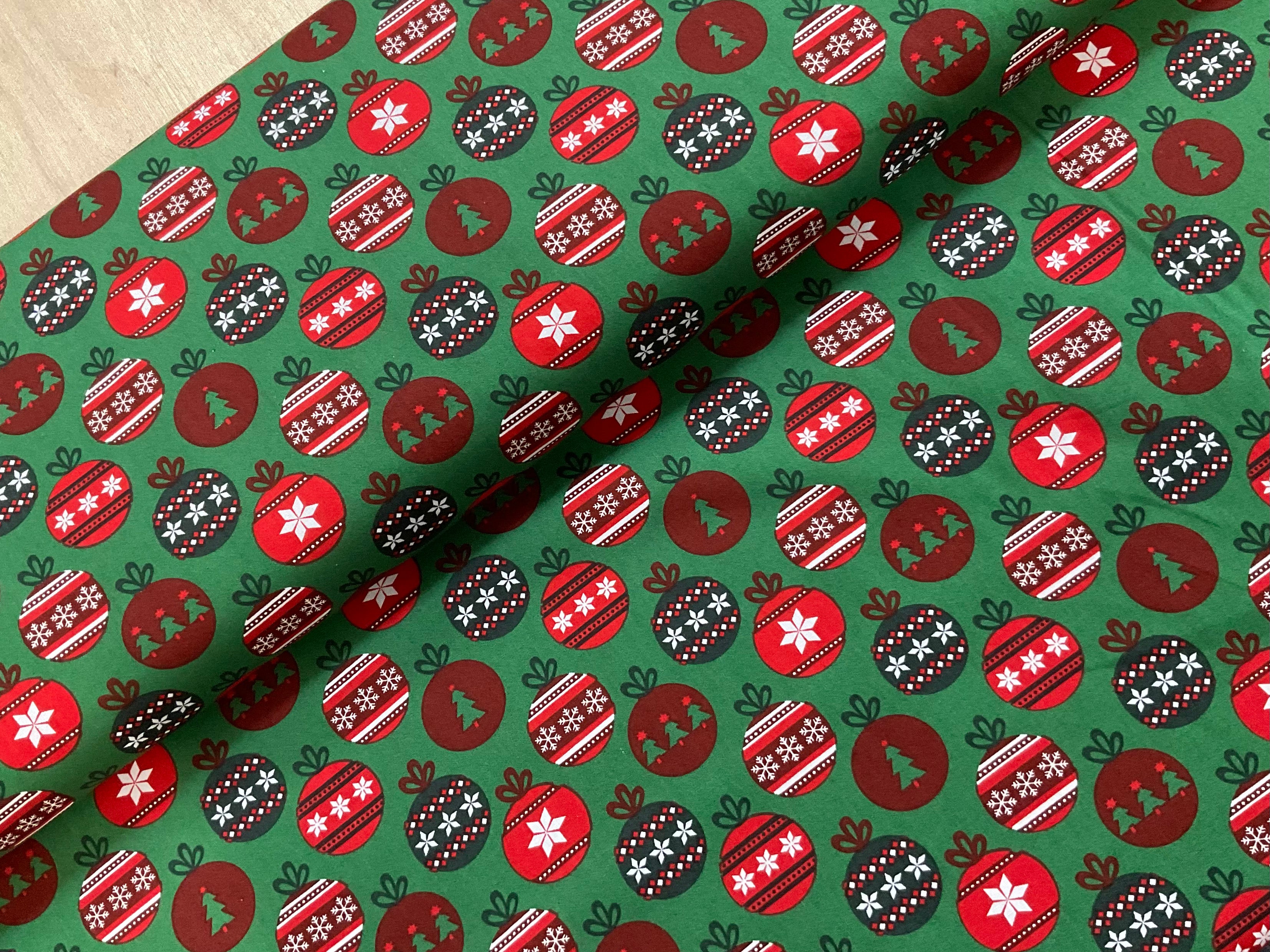 Green and Red Baubles Cotton Poplin
