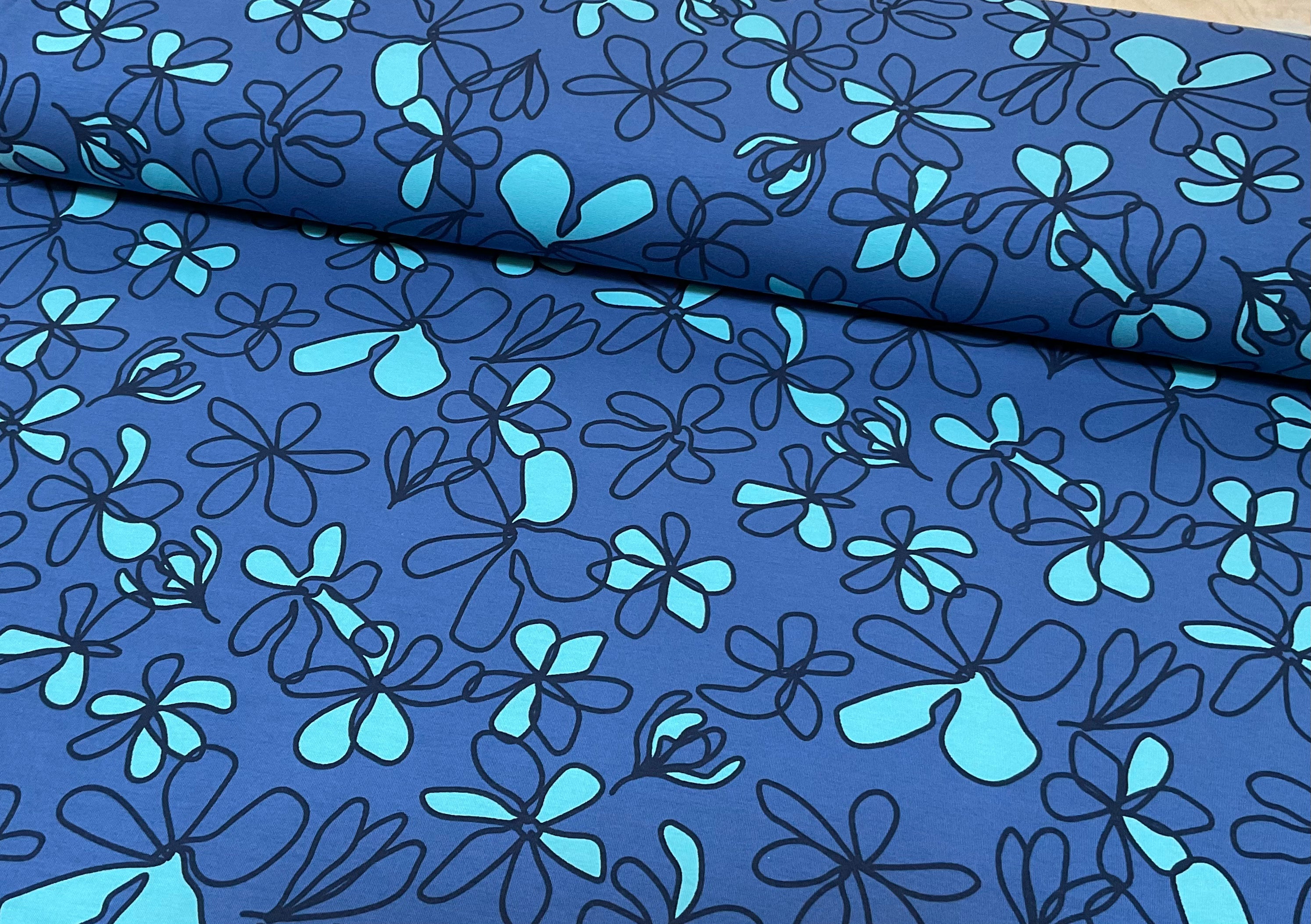 Flower Scribbles Brushed French Terry