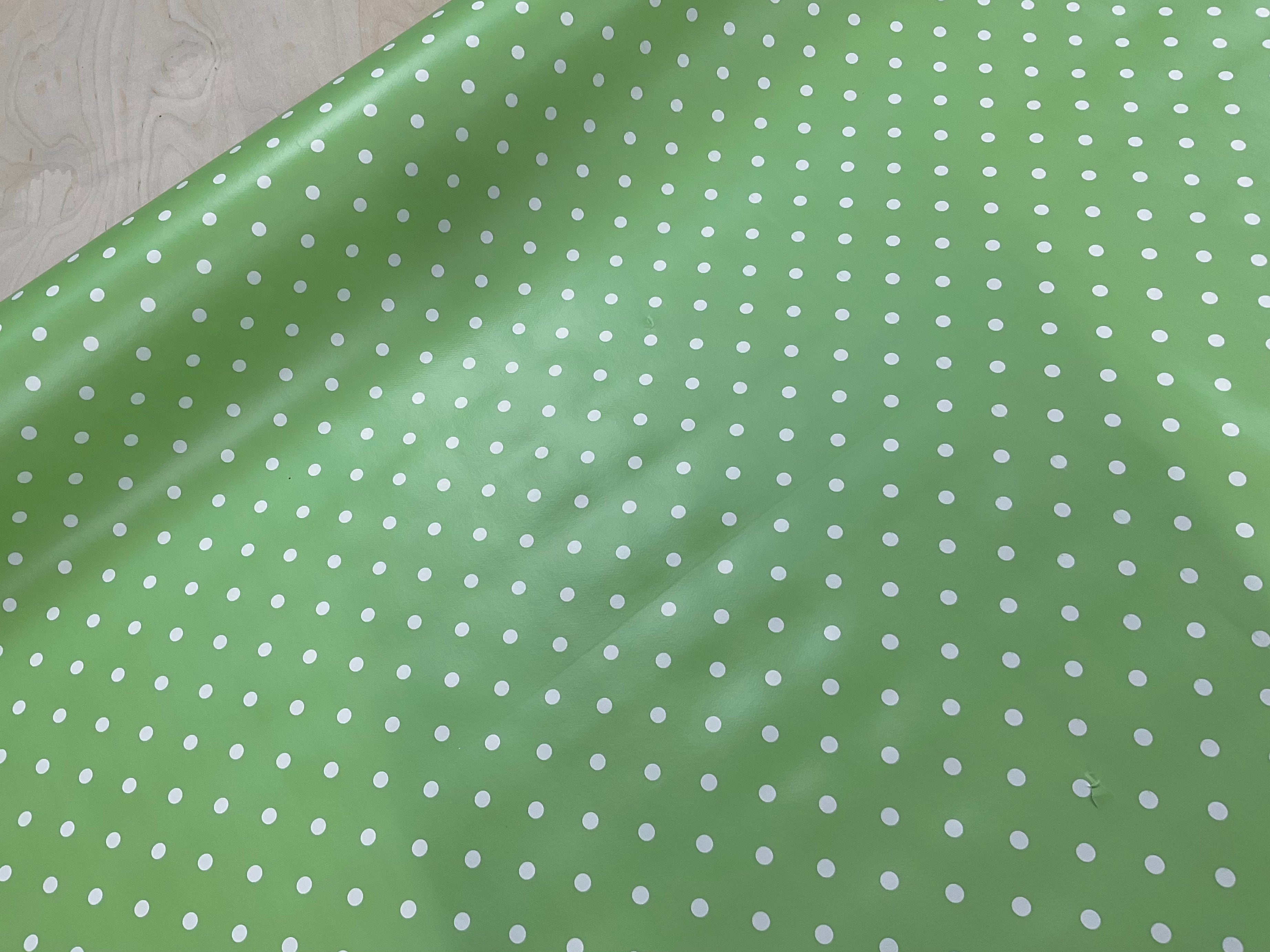 Apple Green Polka Dot PVC Vinyl Oil Cloth