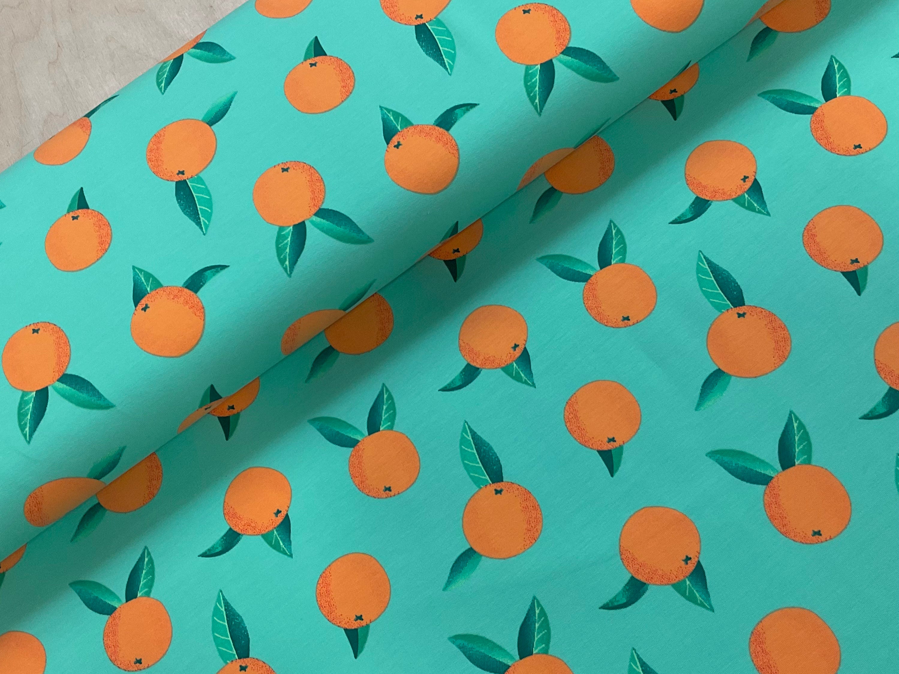 Oranges on Bright Mint French Terry