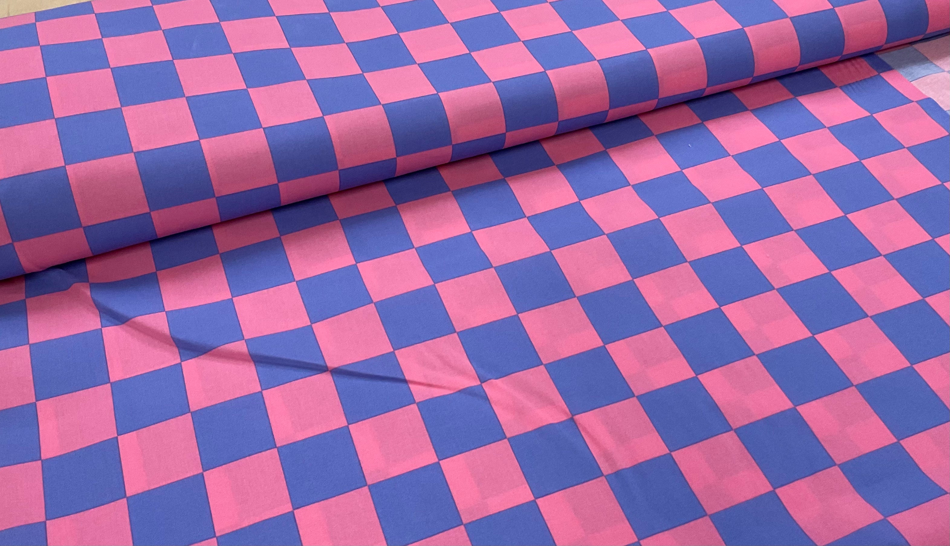 Pink and Blue Checks Shower Proof Cotton