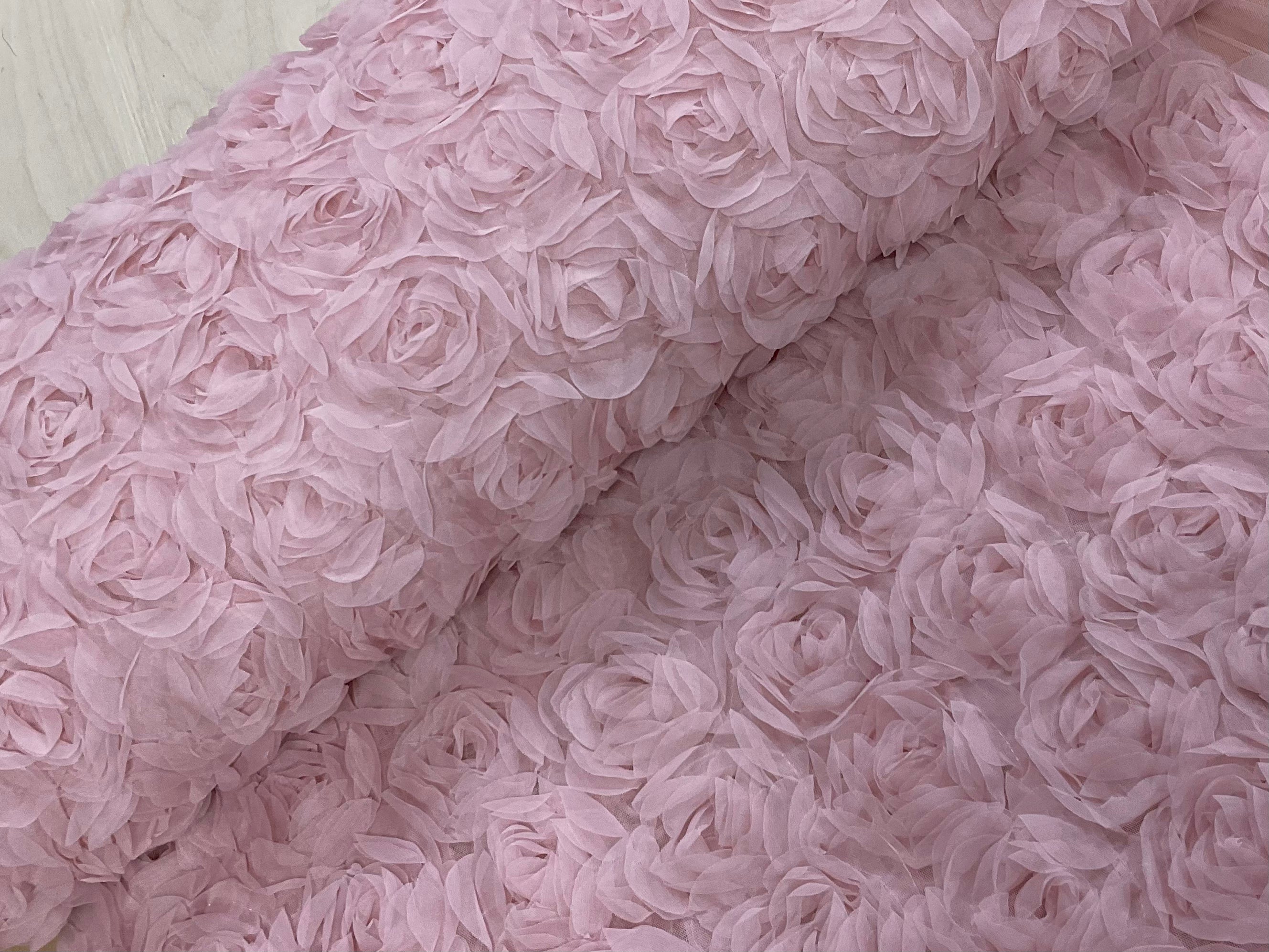 Old Pink 3D Roses Stretch Tulle