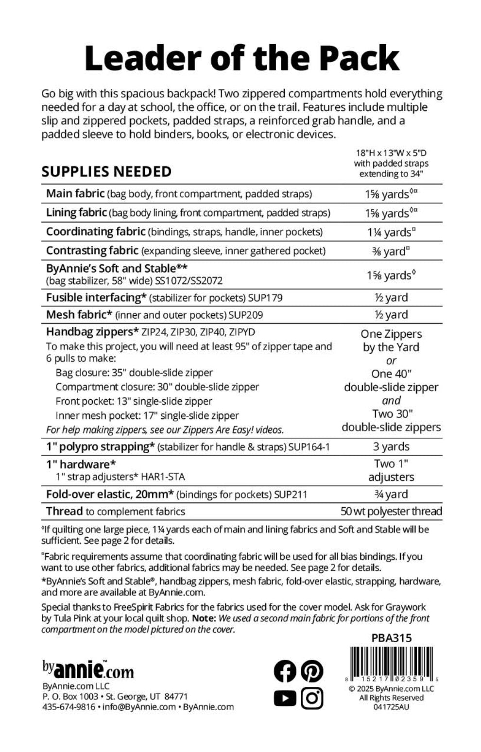 Patterns by Annie Leader of the Pack Sewing Pattern