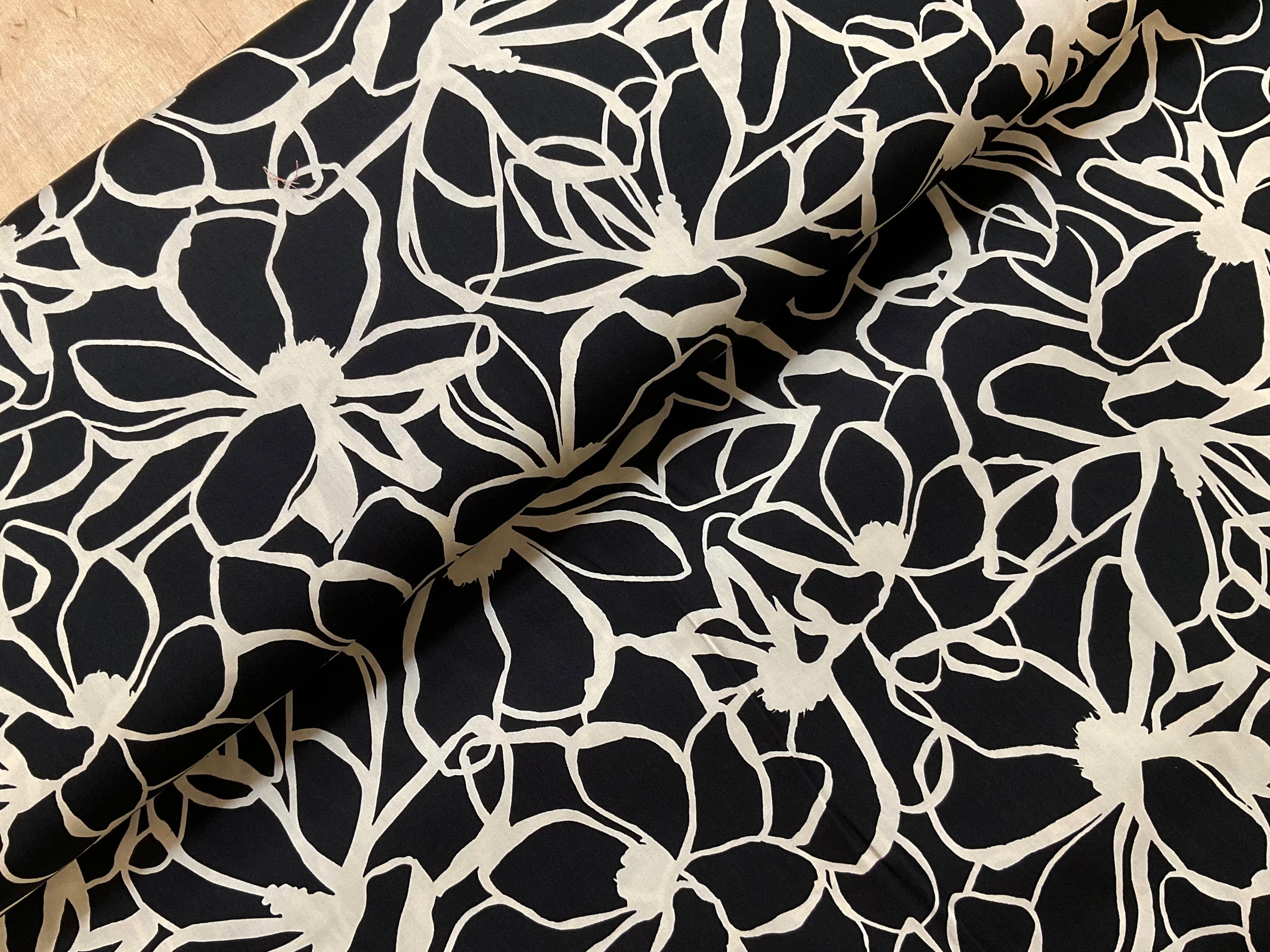 Nerida Hansen Black and Cream Magnolia Cotton Satin