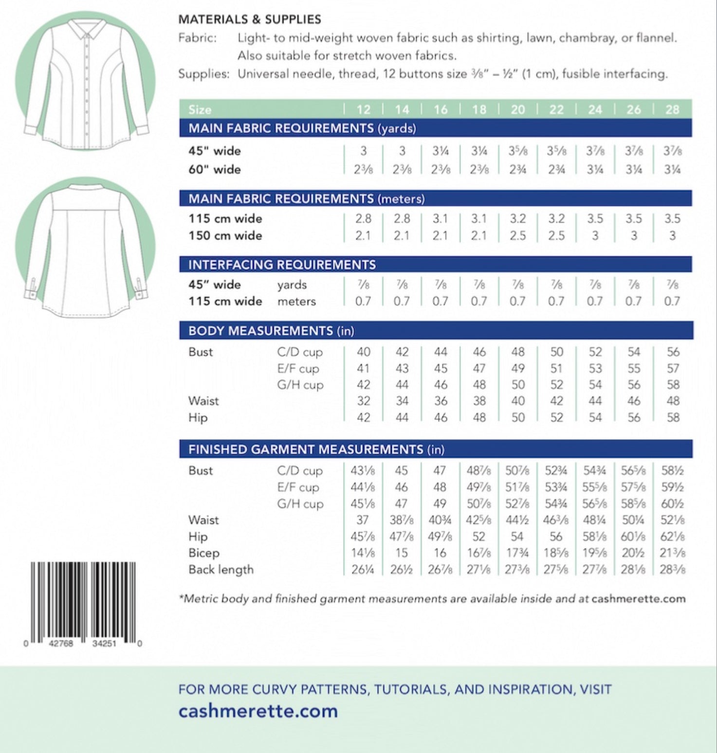 Harrison Shirt Cashmerette Sewing Pattern (size 12-32)