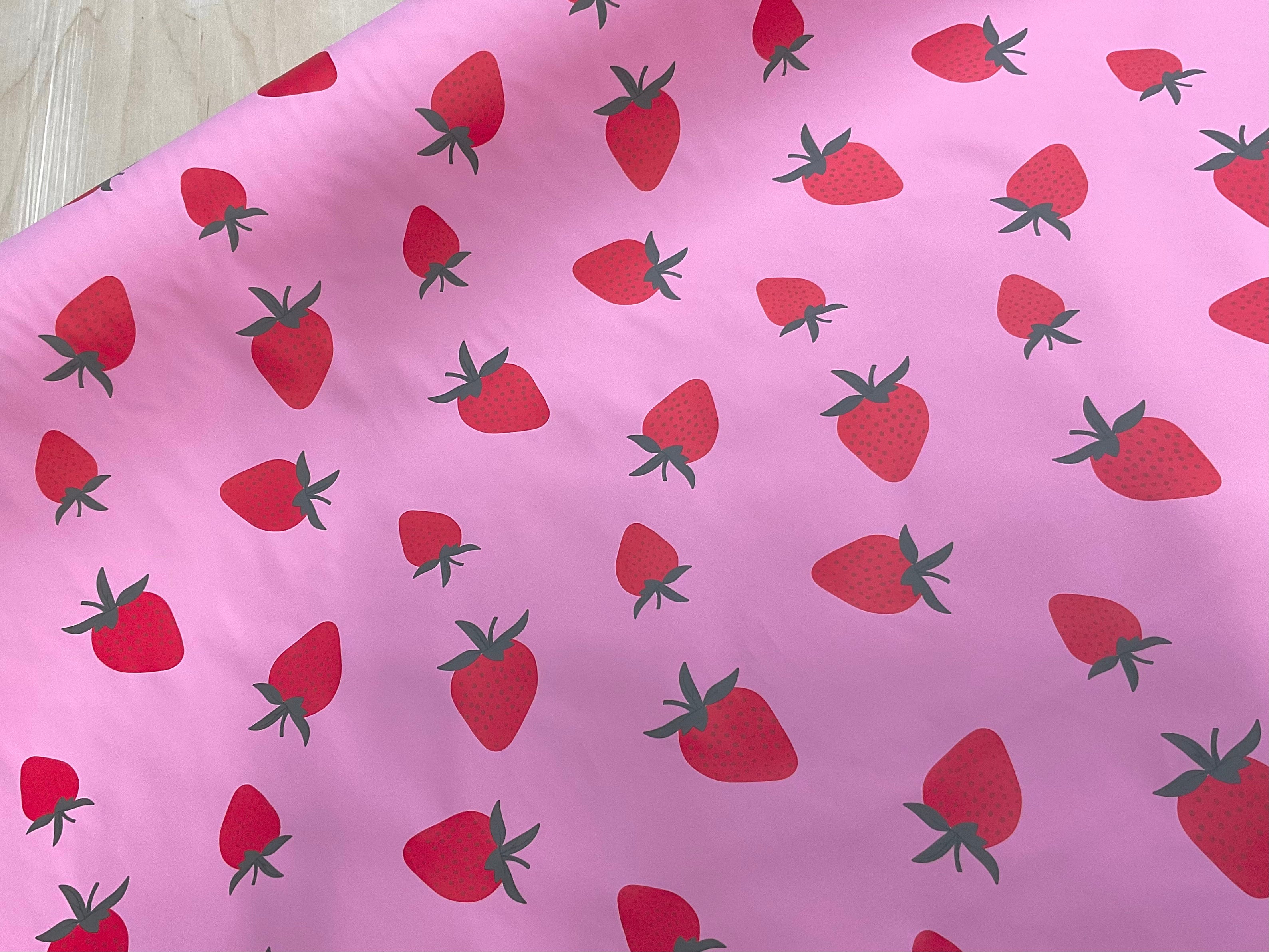 Strawberries on Pink PU Raincoat Fabric