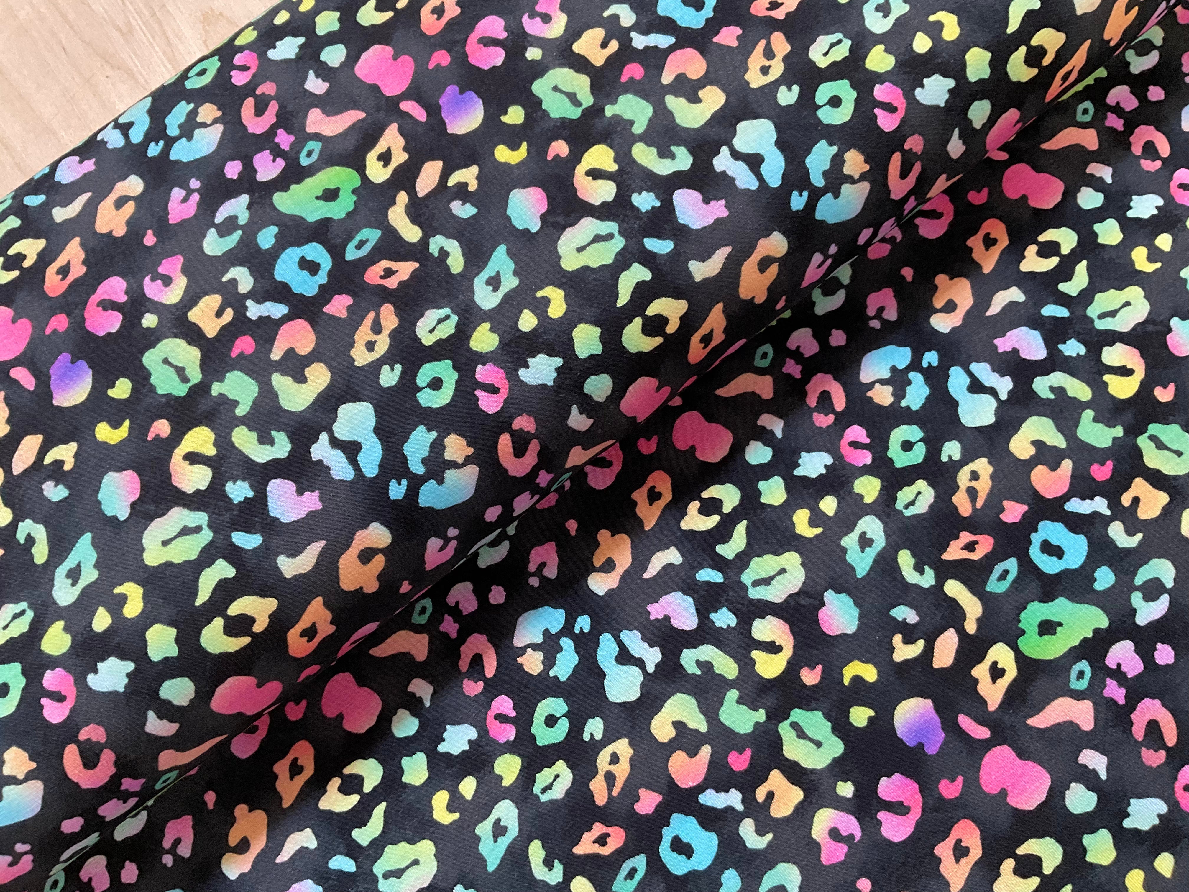 Bright Leopard Print on Black Bamboo Jersey