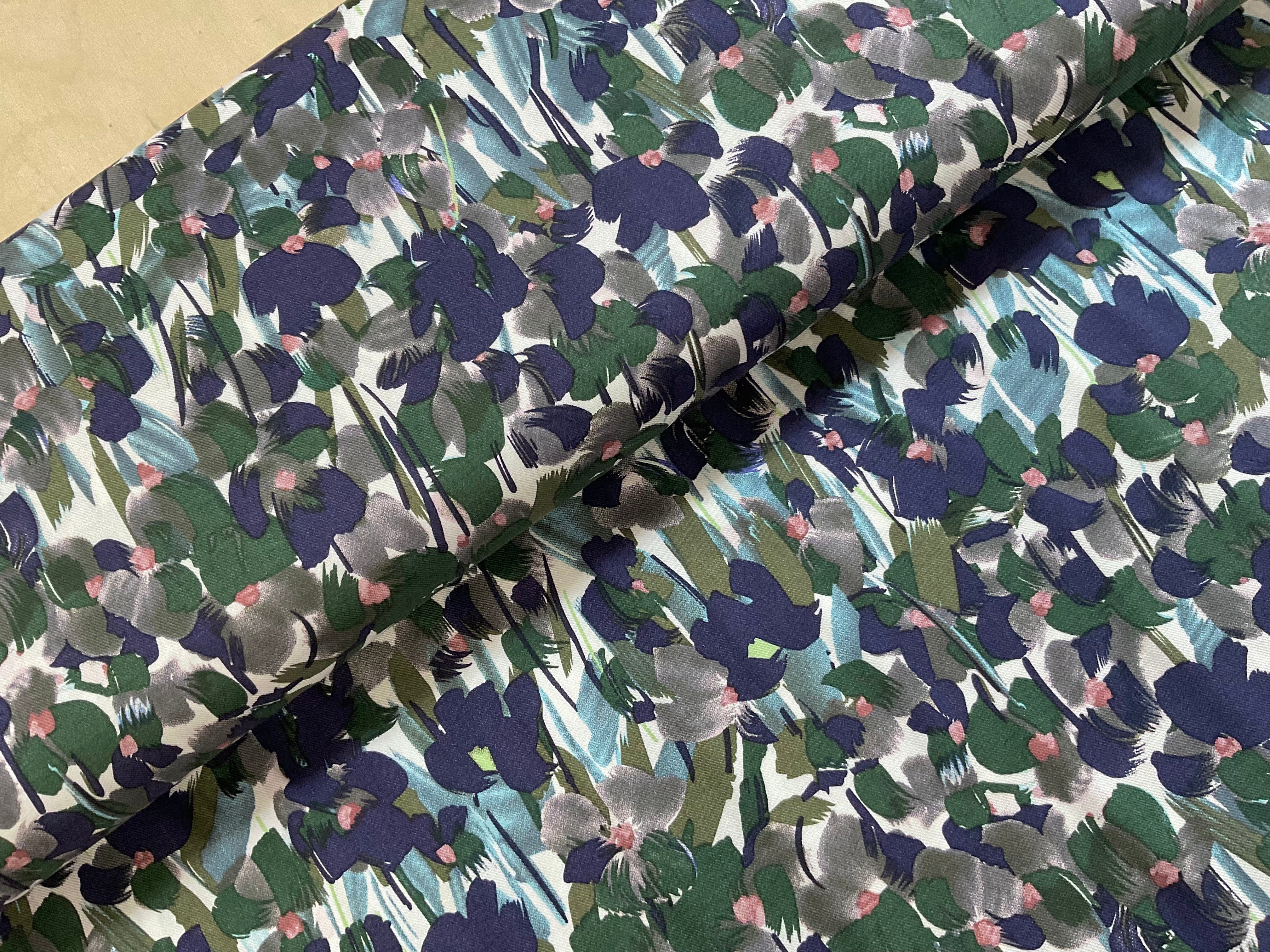 Camo Flowers Viscose Twill
