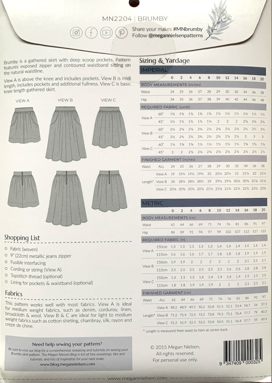 Megan Nielsen Brumby Skirt Paper Sewing Pattern Sizes 0 - 20