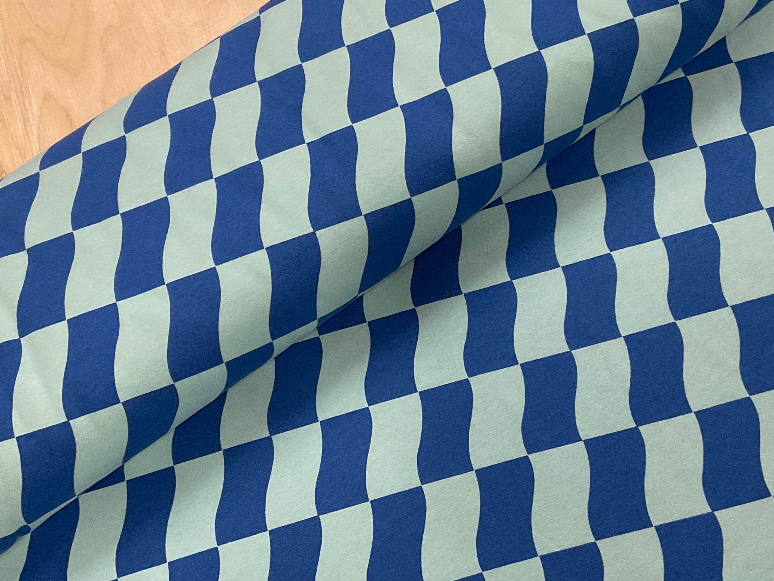 Blue Wiggly Check Soft Sweat