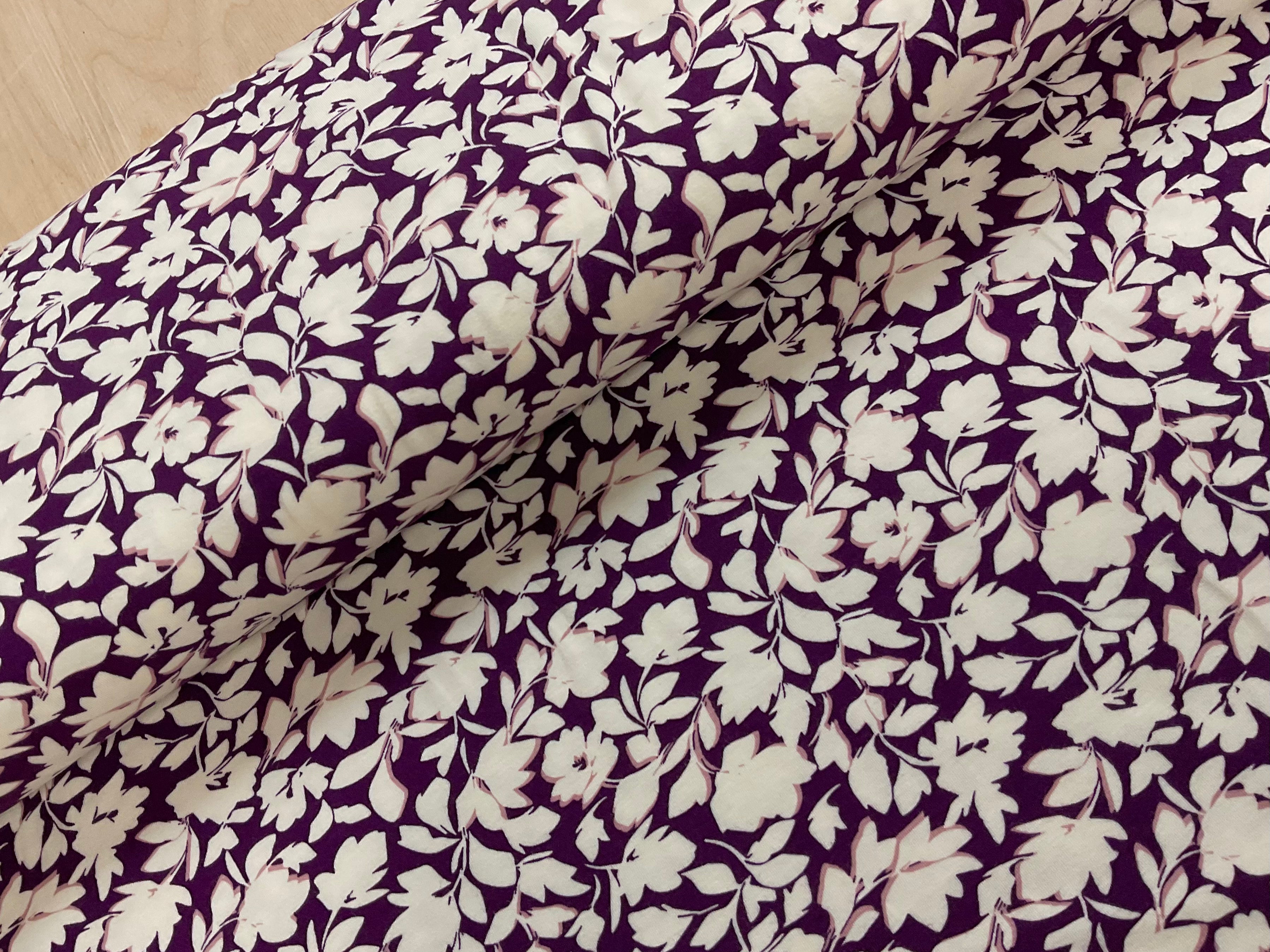 Leaf Silhouette on Aubergine Bamboo Jersey