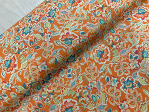 Blurred Tangerine Floral Cotton Lawn