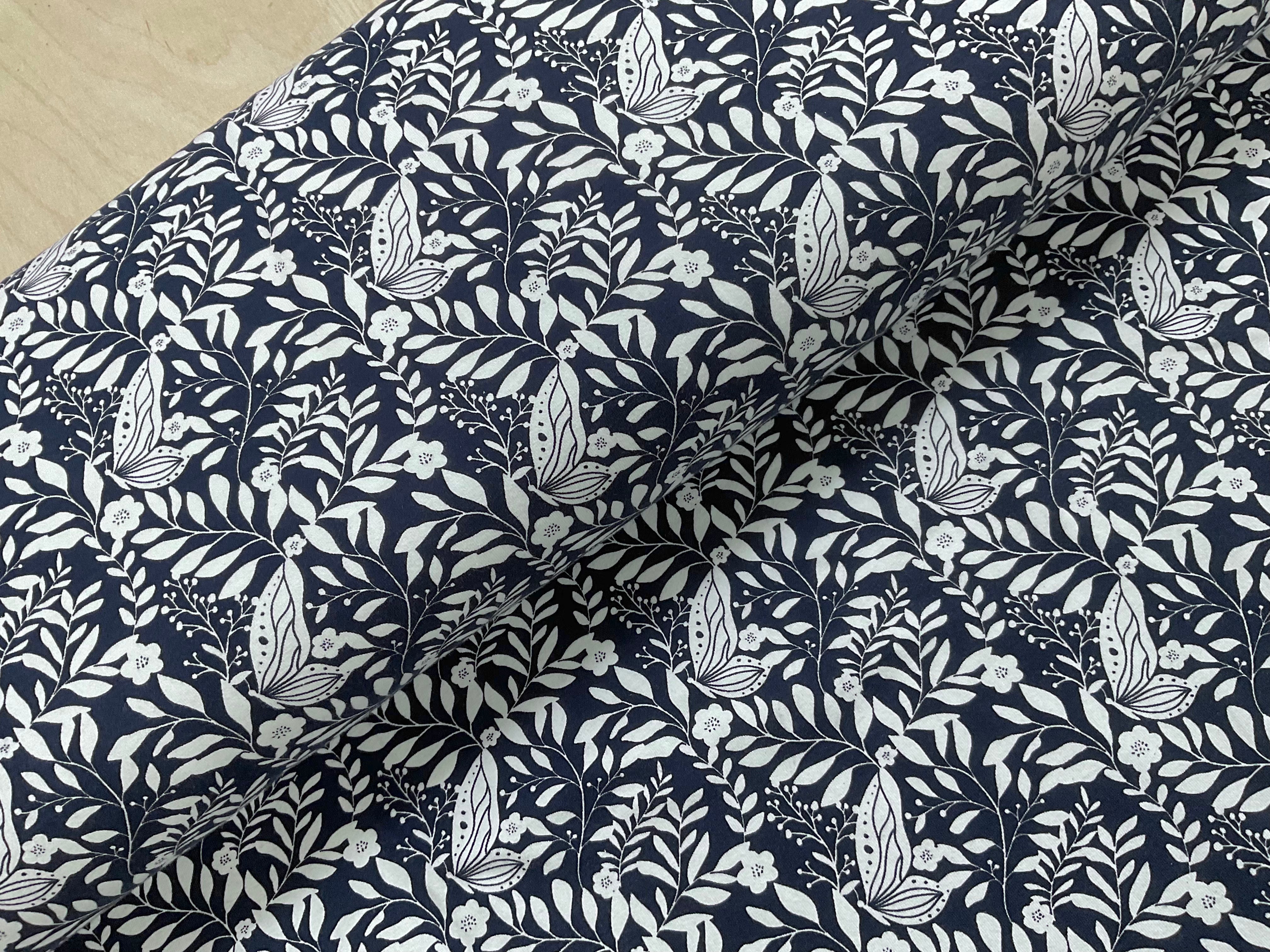 Butterflies and Flowers on Navy Cotton Jersey