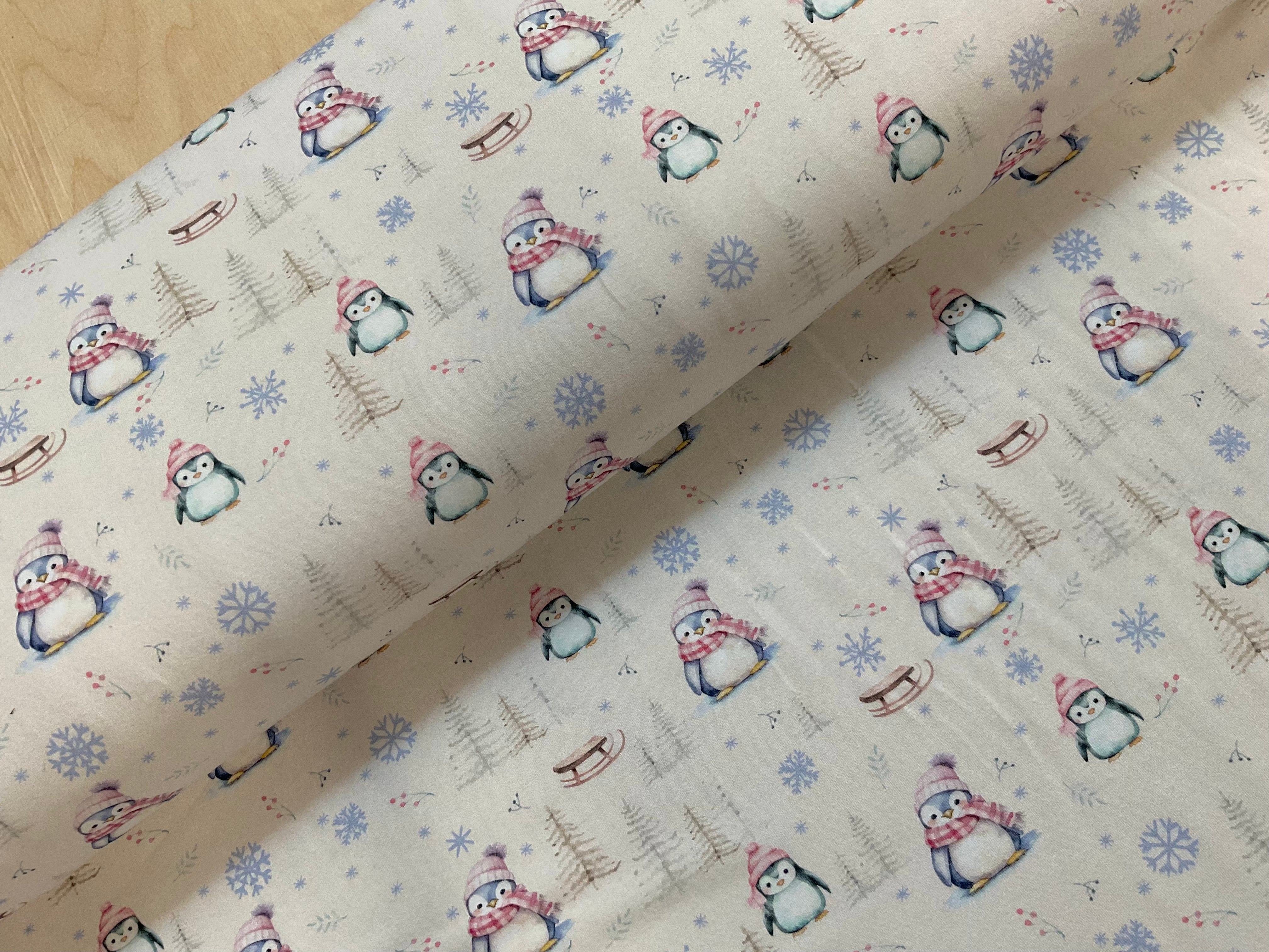 Penguins in the Snow Cotton Jersey Fabric
