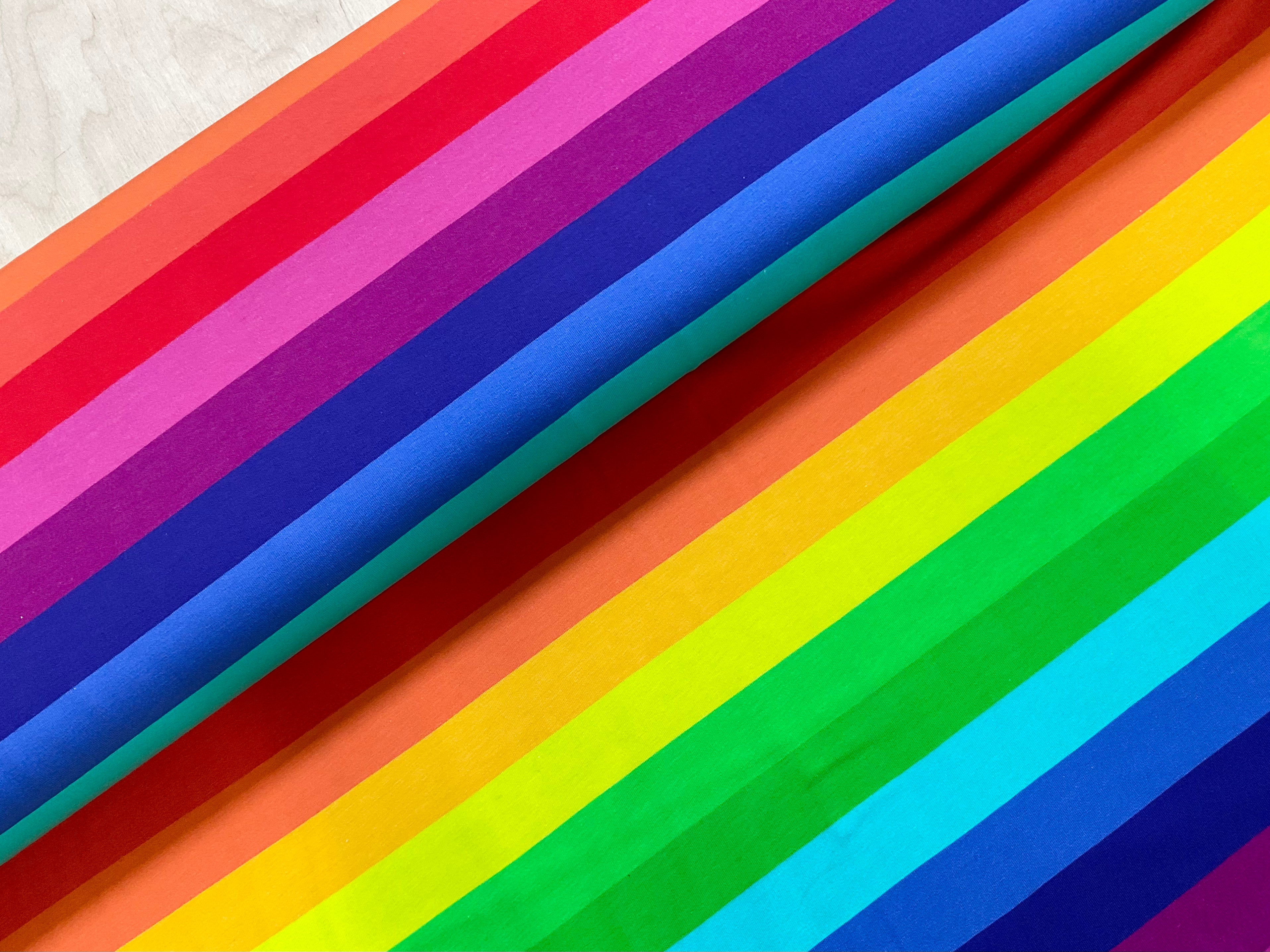 30mm Bright Rainbow Stripe Cotton Jersey Fabric