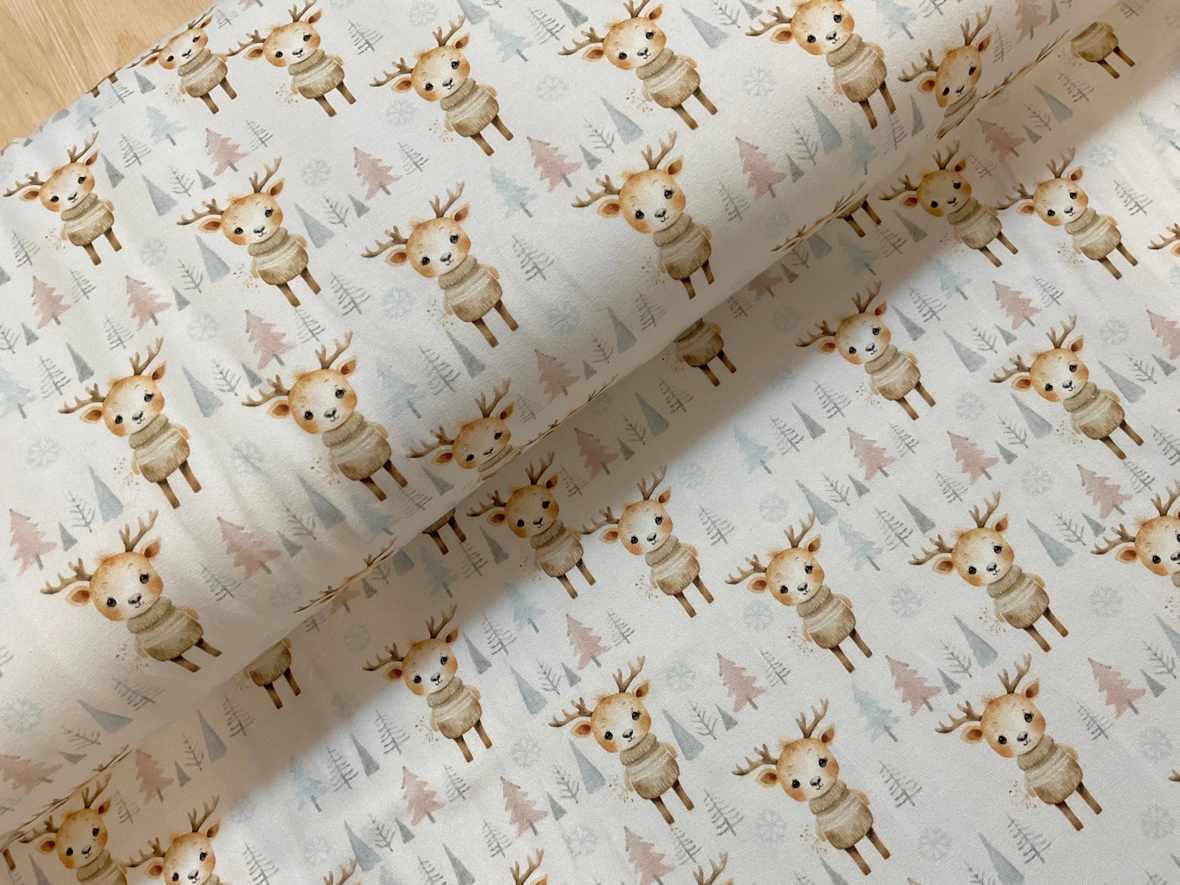 Winter Reindeer Cotton Jersey Fabric