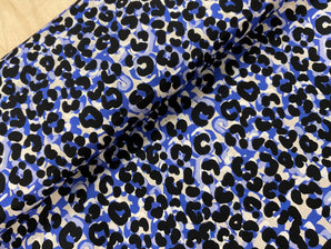 Painted Blue Leopard Print Cotton Twill