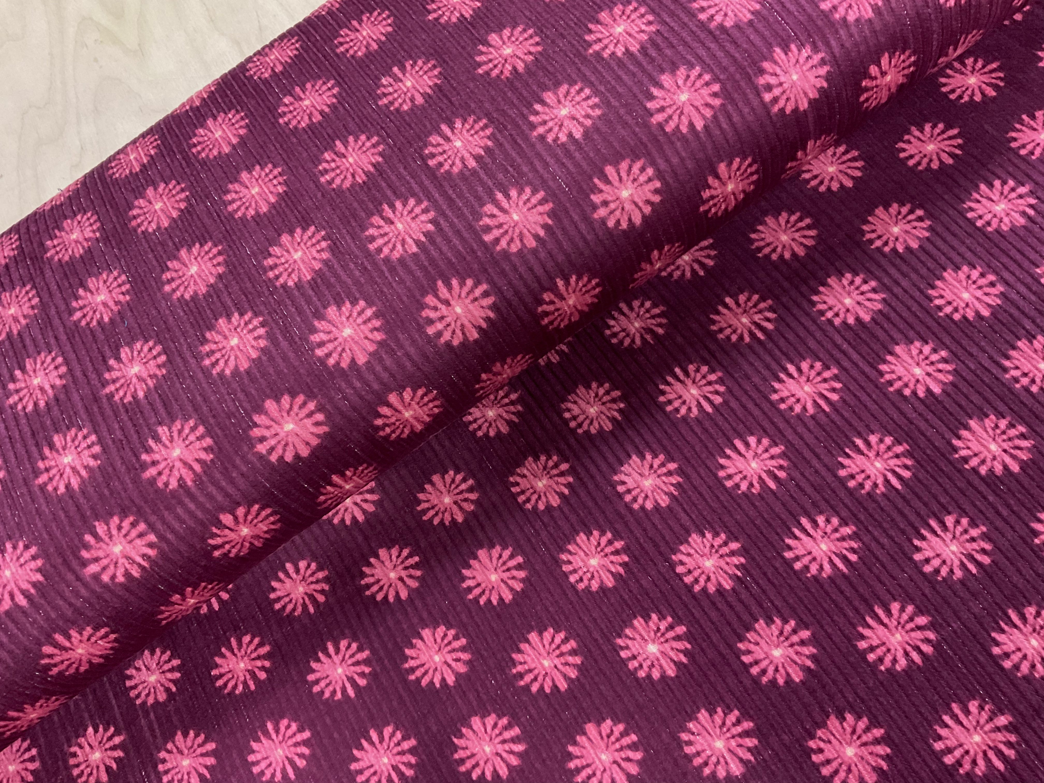 Flowers on Burgundy 6mm Washed Corduroy