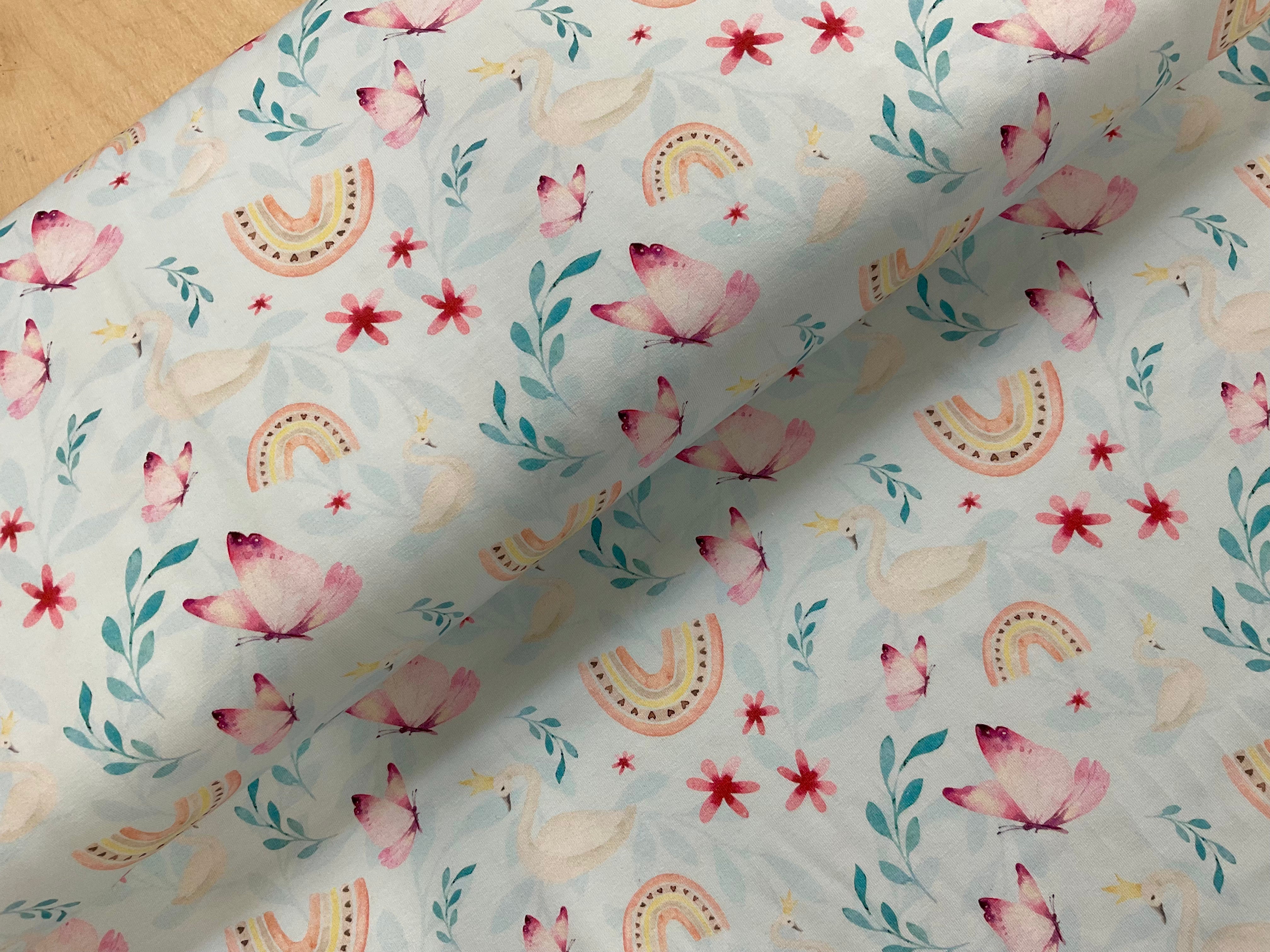 Royal Swan Garden Cotton Jersey Fabric