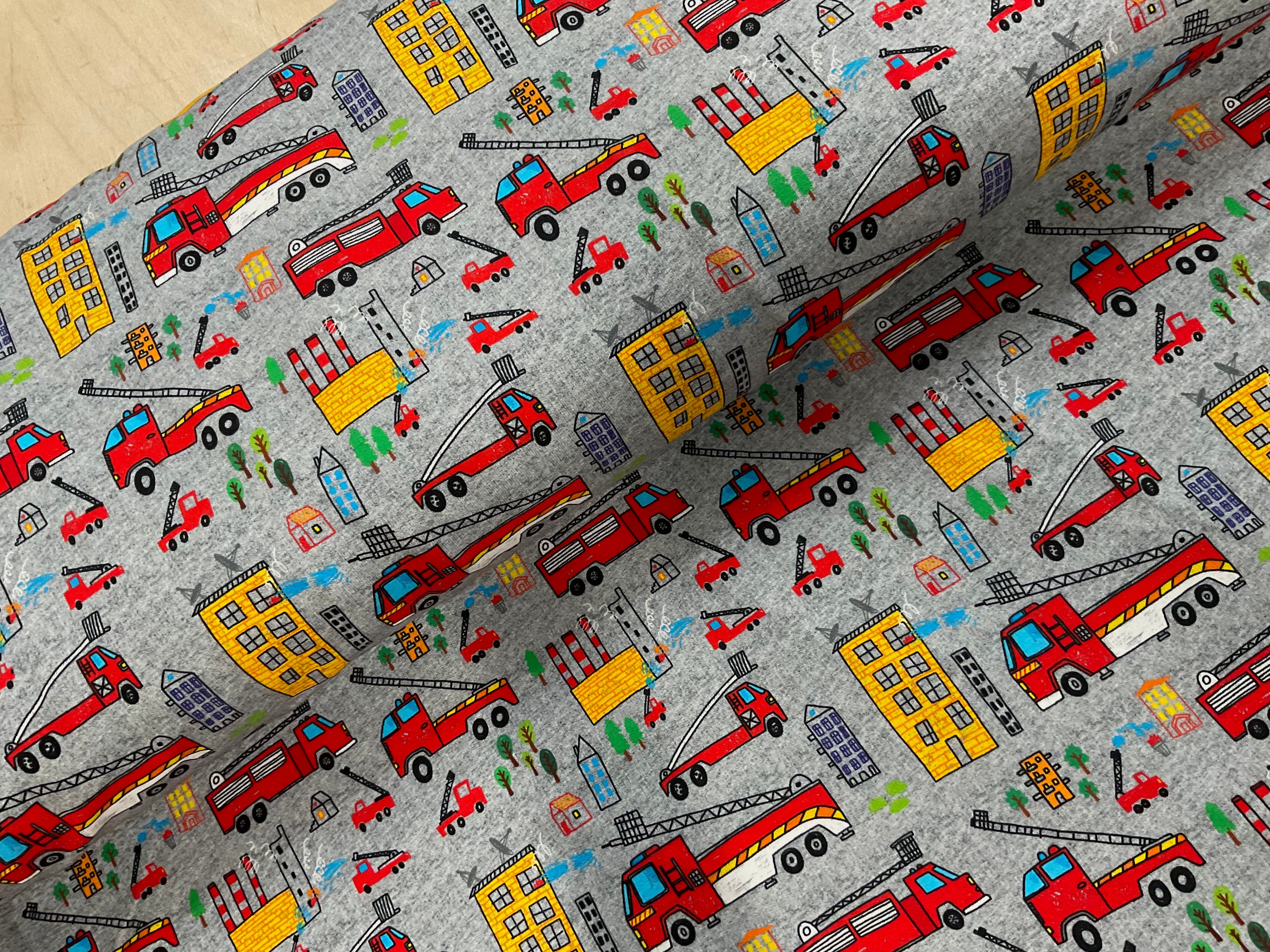 Fire Engine Doodle Brushed French Terry