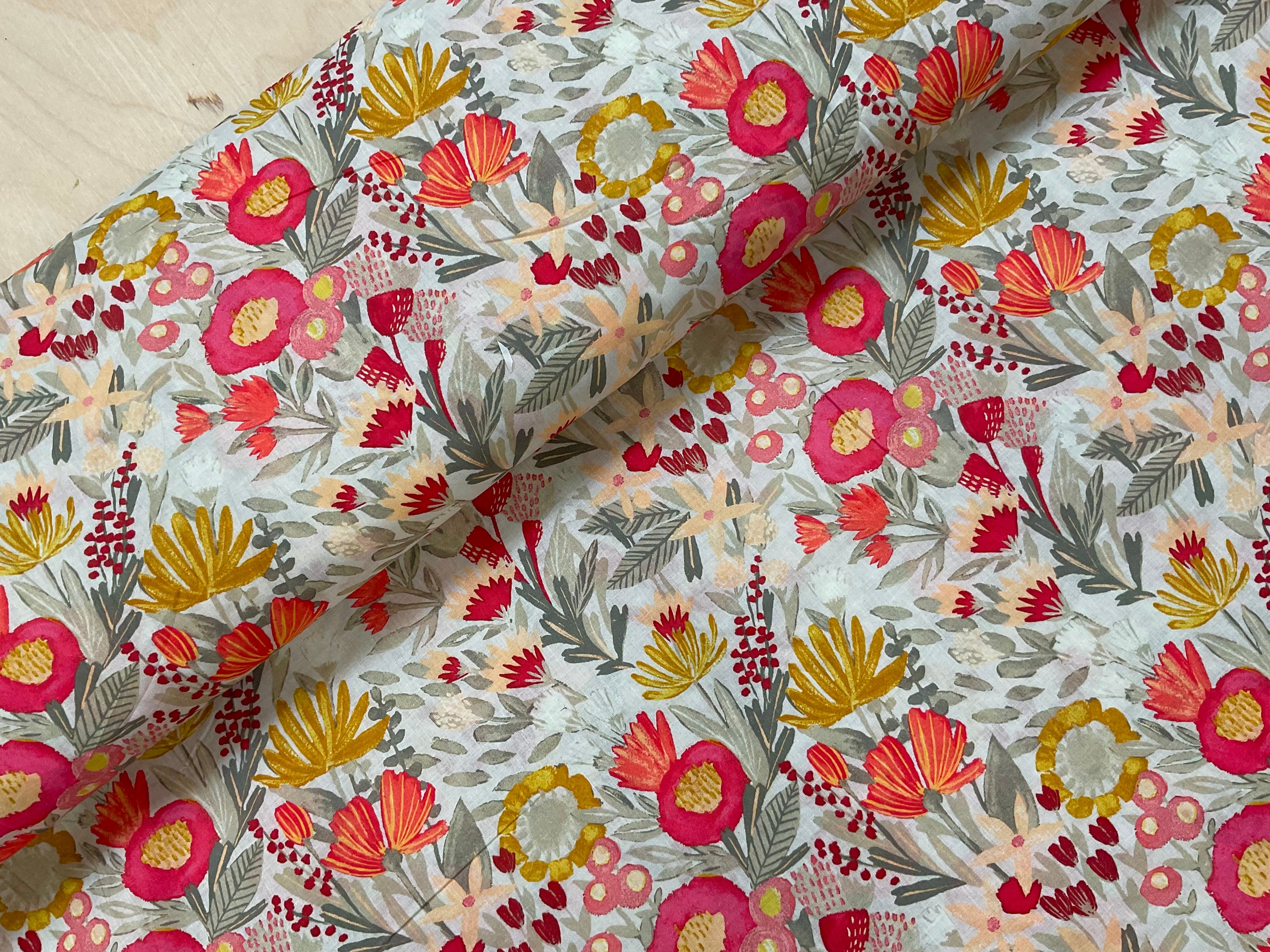 Sunset Watercolour Floral Cotton Lawn