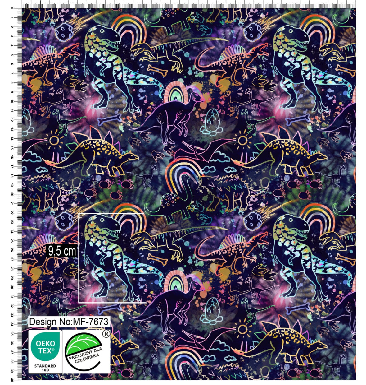 PRE ORDER Neon Dino Doodle BRUSHED BACK French Terry - DUE IN STOCK END OCTOBER