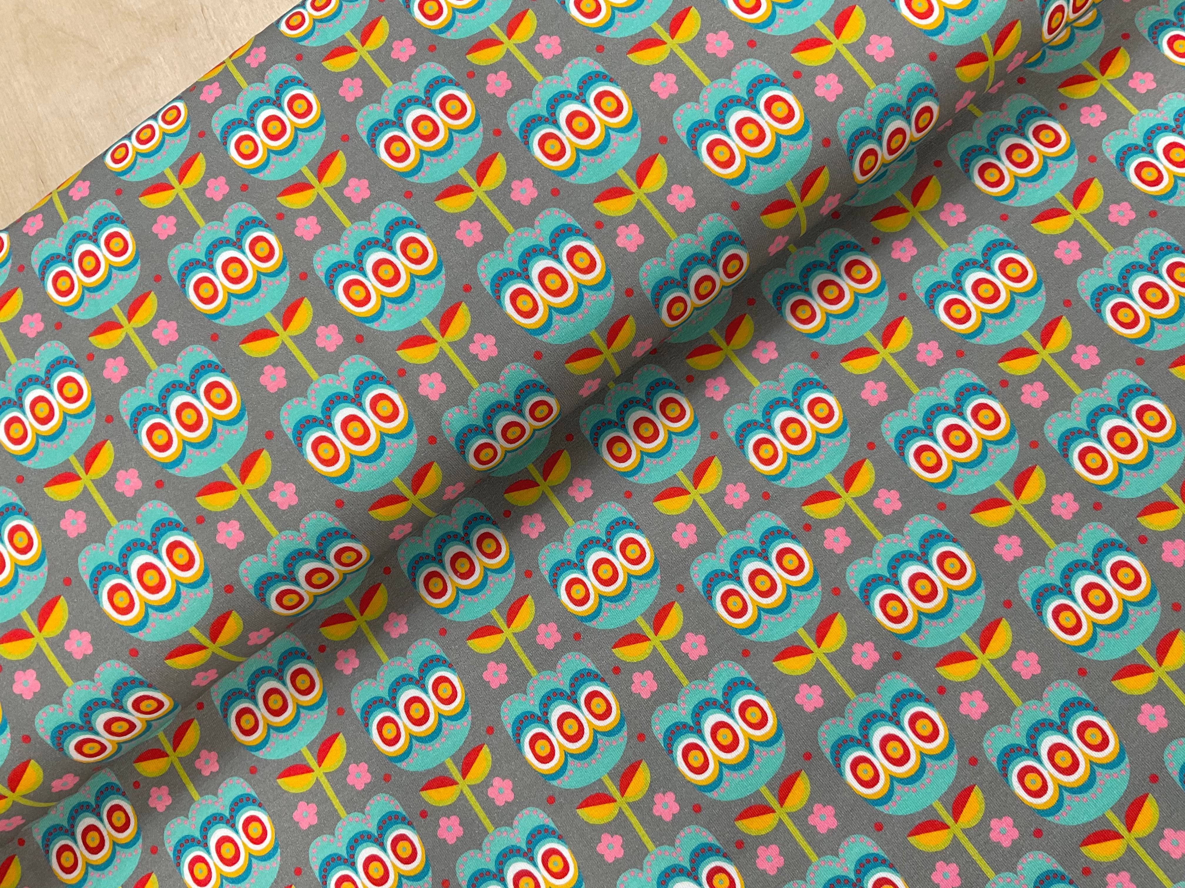 Folky Florals Cotton Jersey Fabric