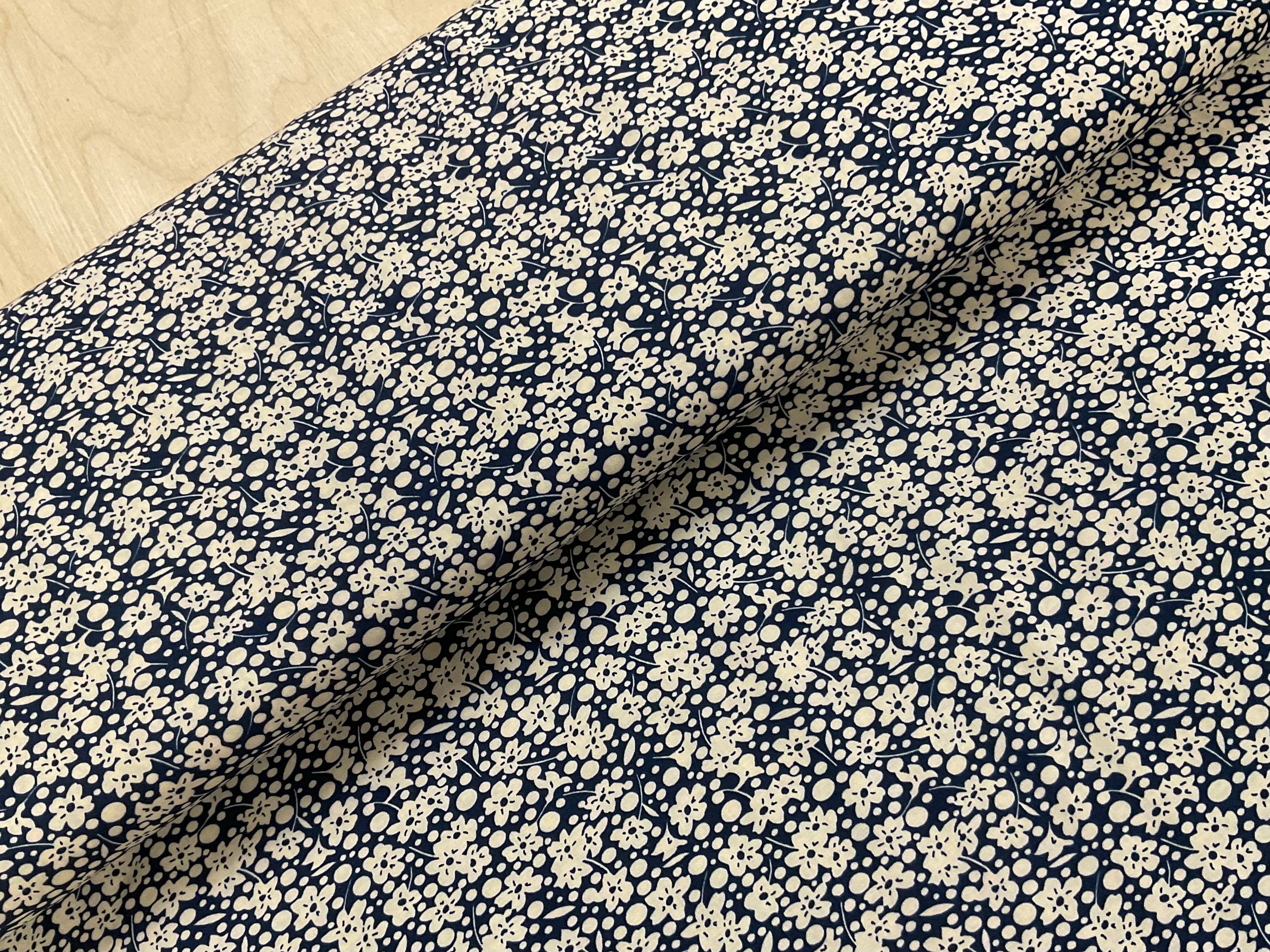 Navy and Cream Floral Viscose