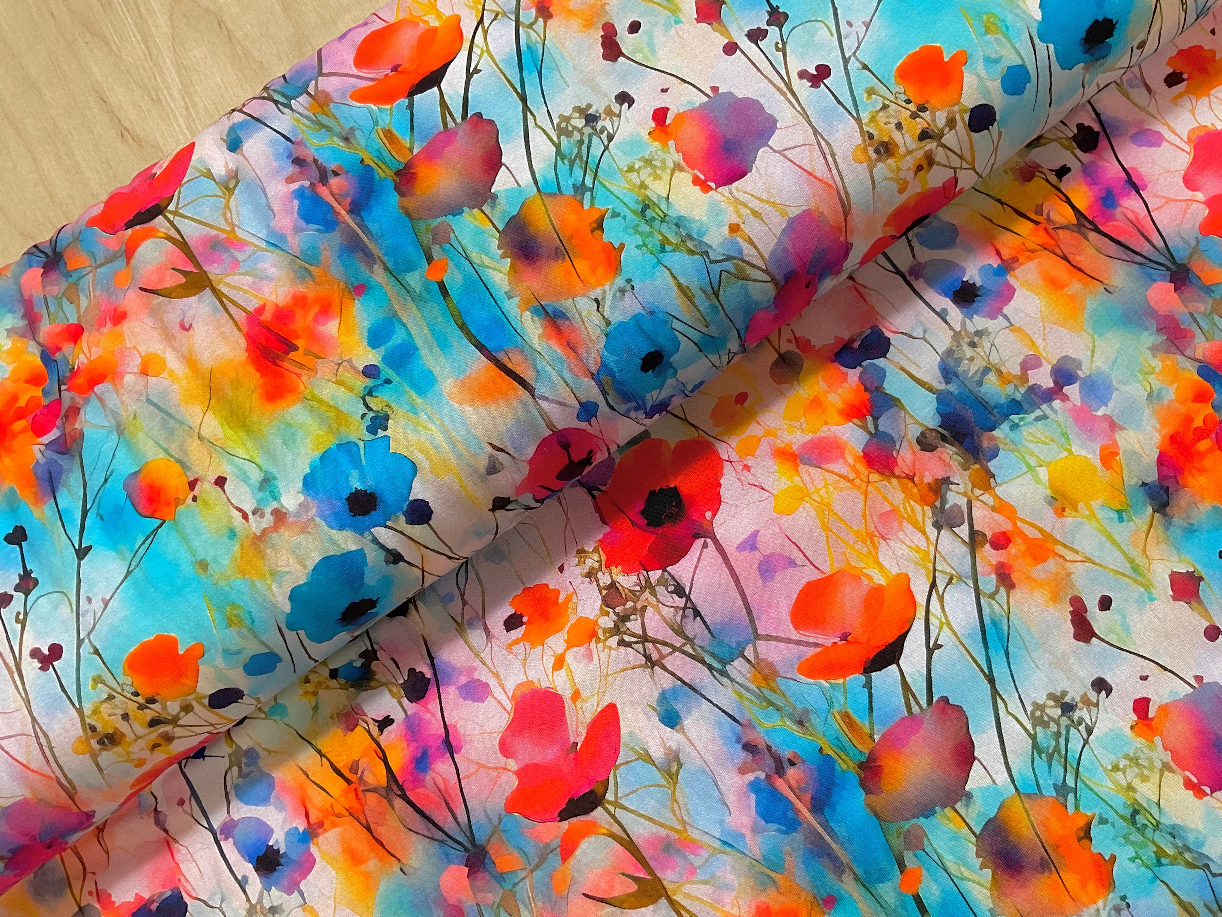Sunset Poppy Field Cotton Jersey