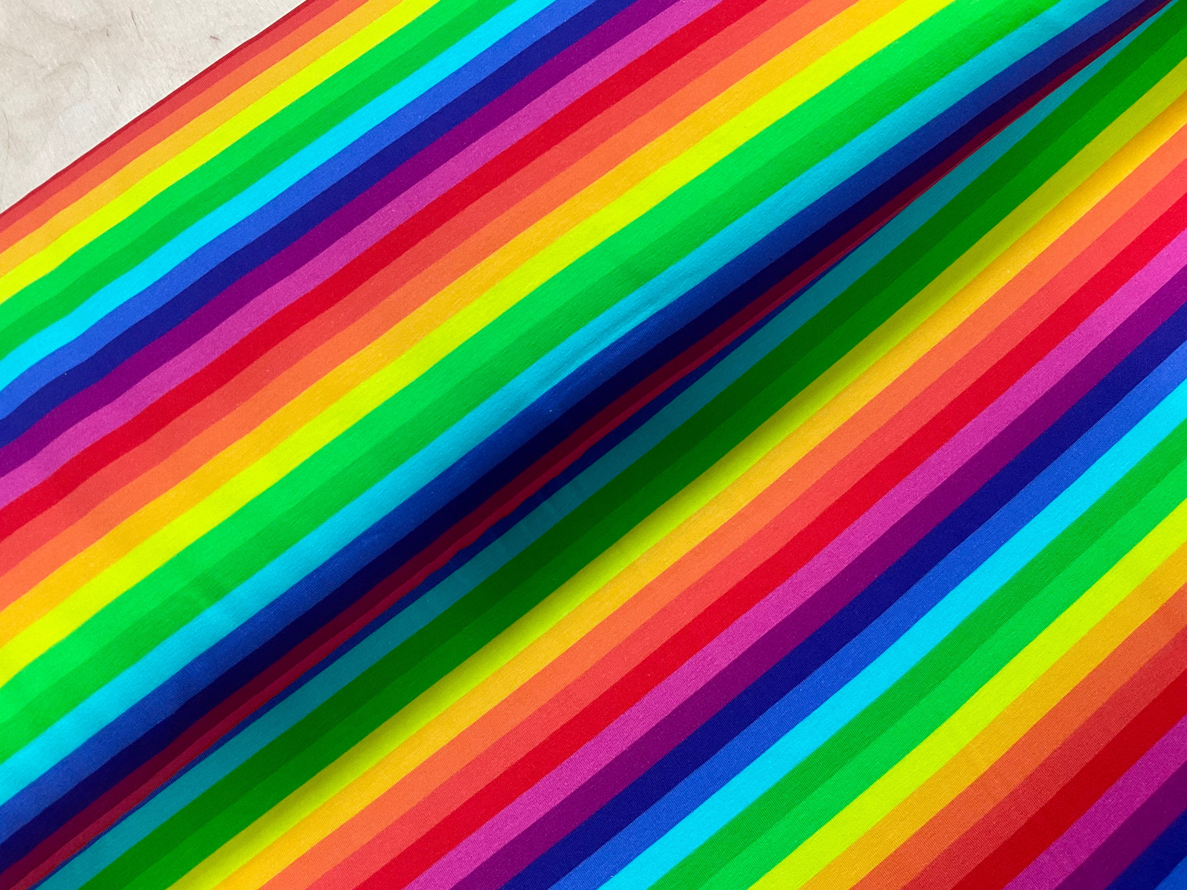 10mm Bright Rainbow Stripe Cotton Jersey Fabric
