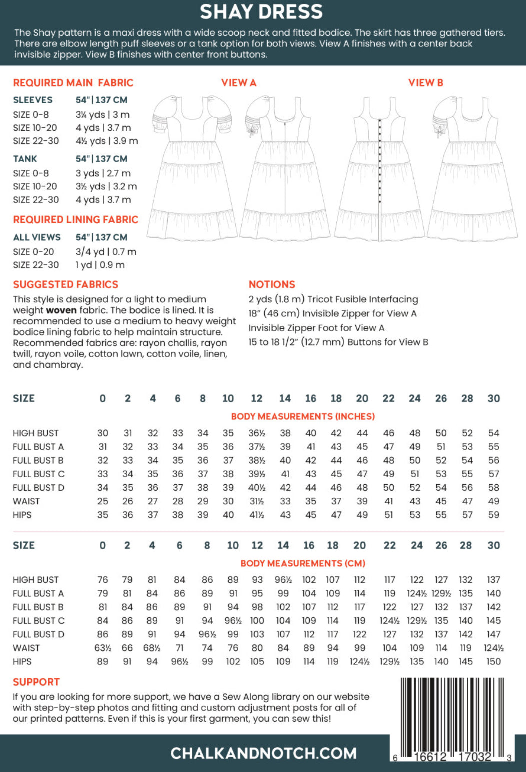 Chalk and Notch Shay Dress Paper Sewing Pattern (Sizes 0-30)