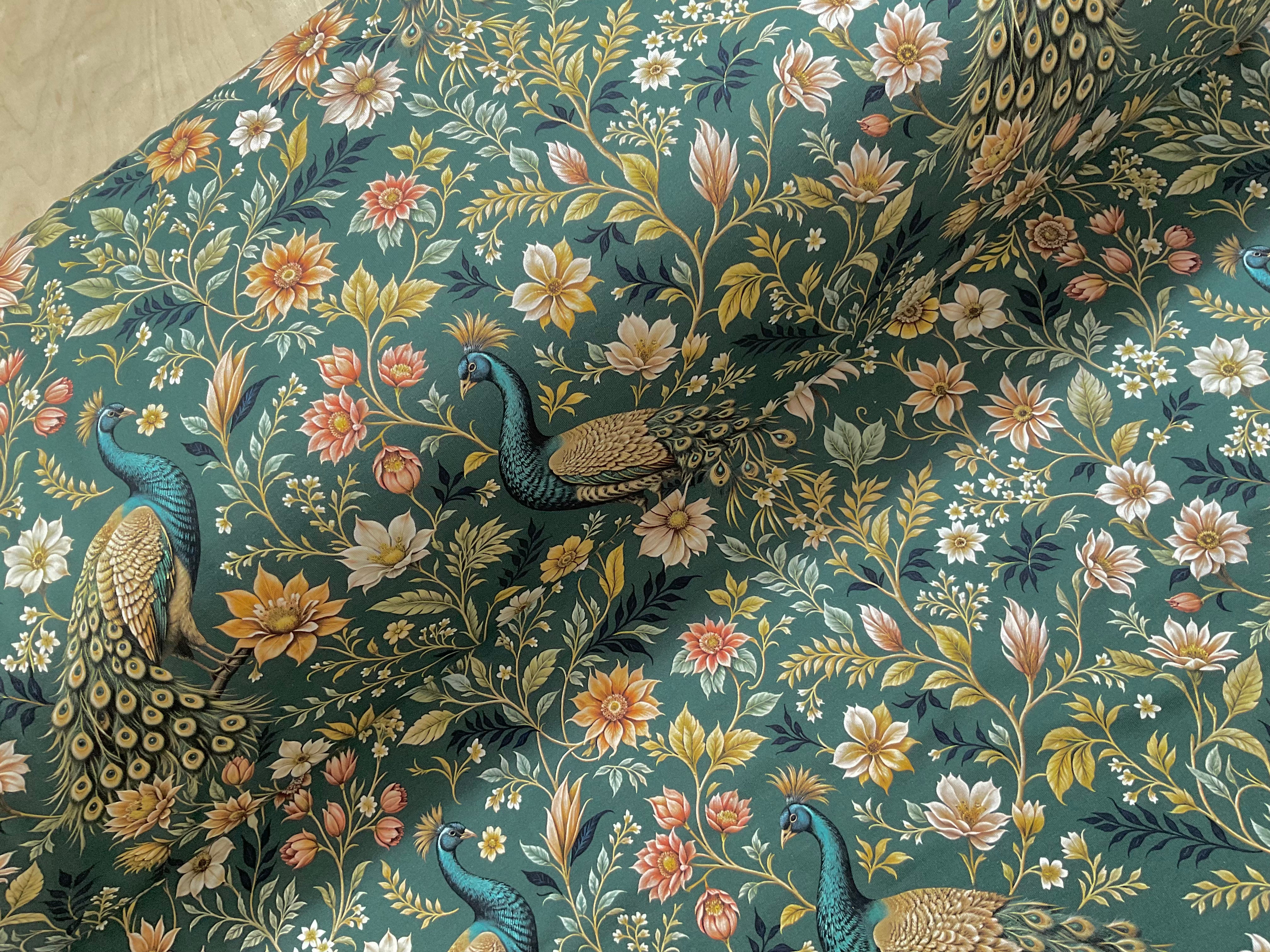 Parading Peacocks Cotton Jersey