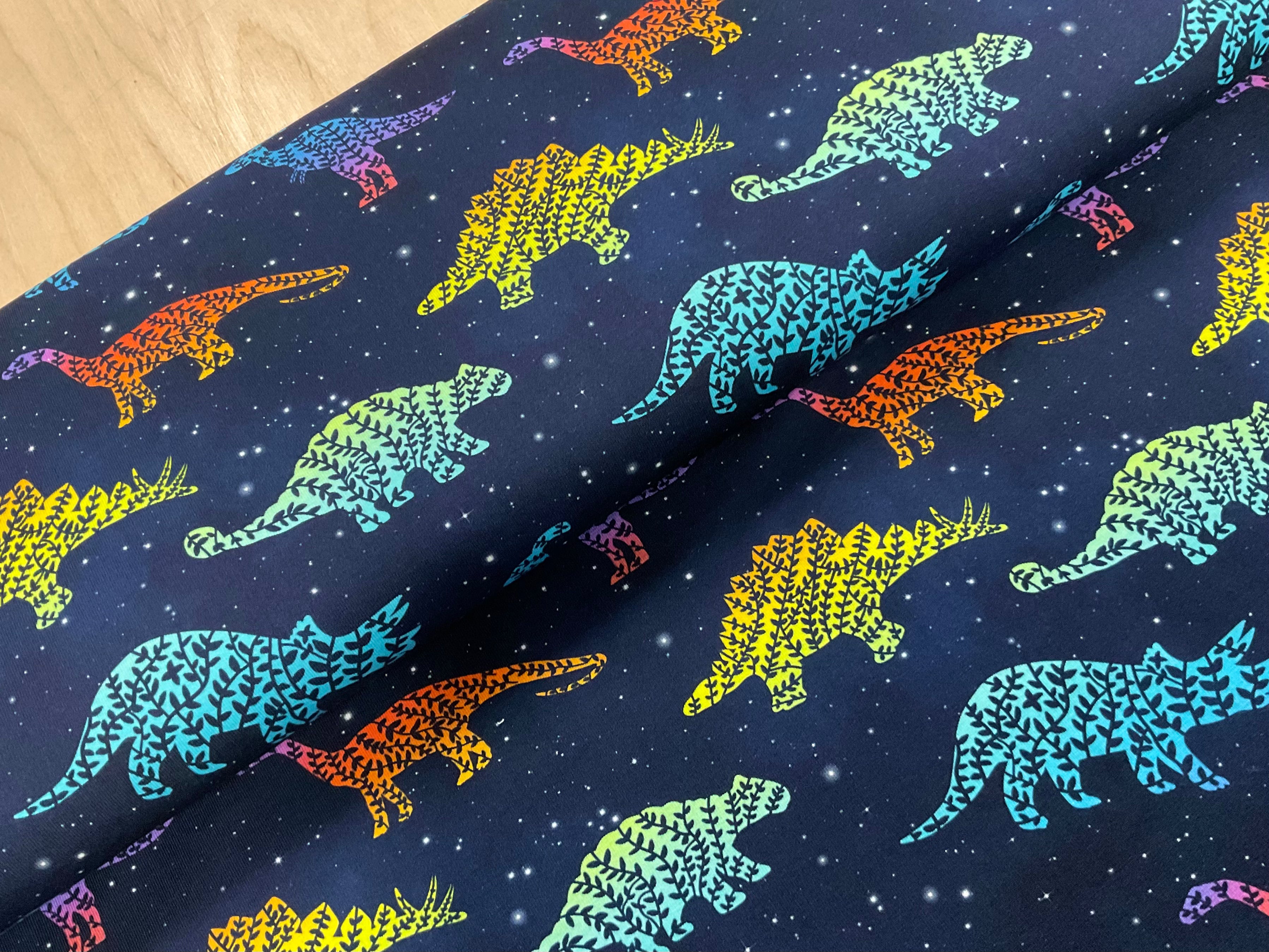 PRE ORDER Galaxy Dinosaurs Cotton Jersey Fabric - DUE IN STOCK END OF DECEMBER