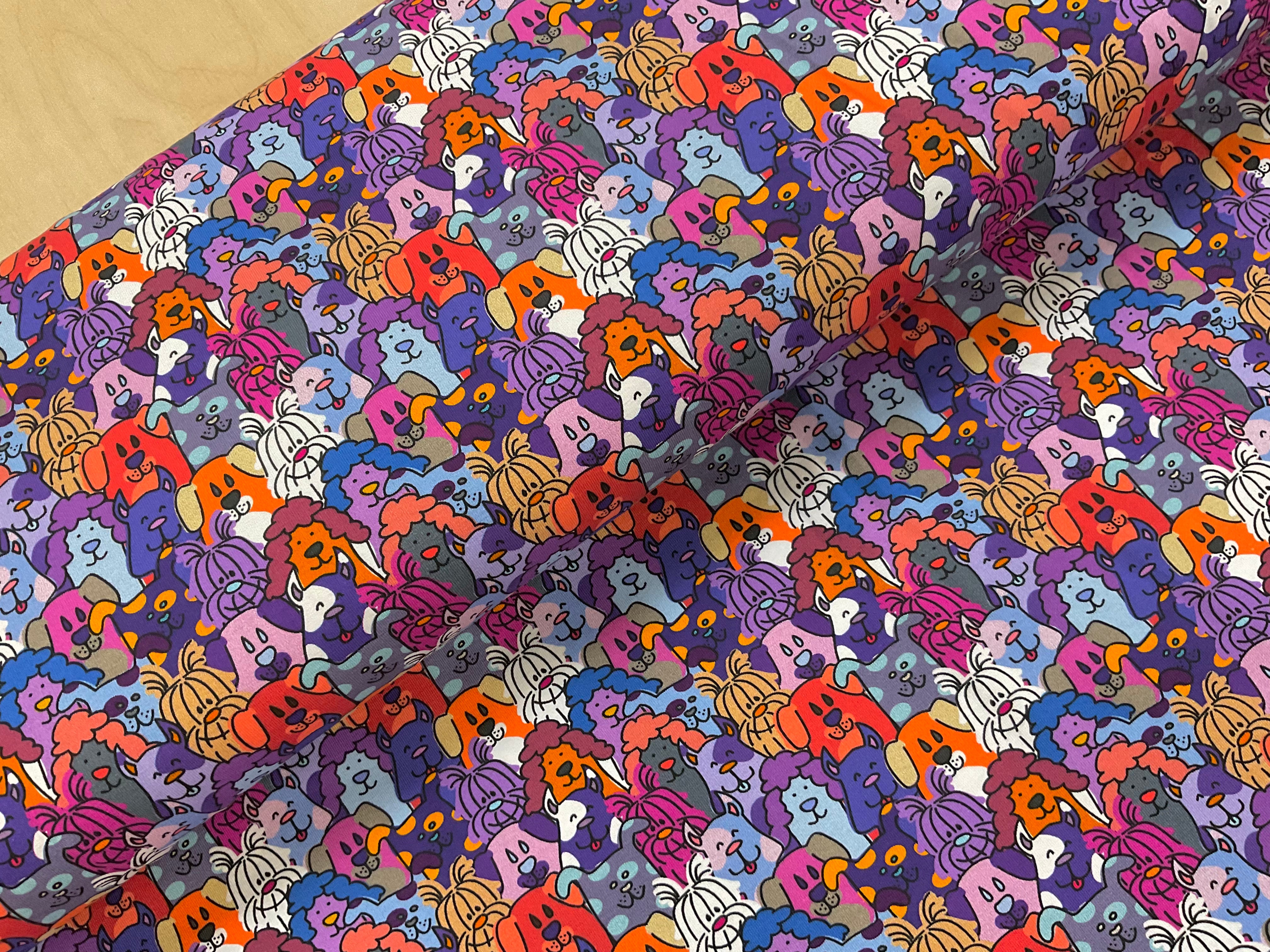 Purple Pups Cotton Jersey Fabric