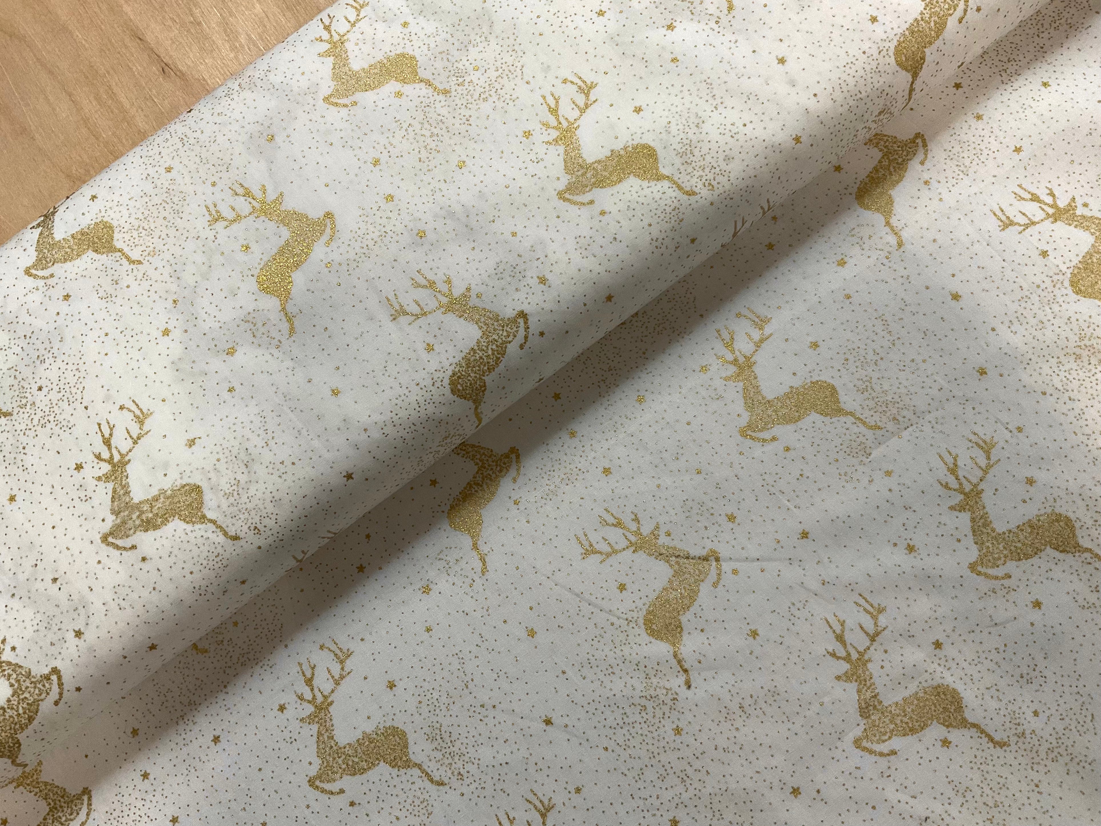 Gold Stags and Stars Gold Foil Cotton Poplin