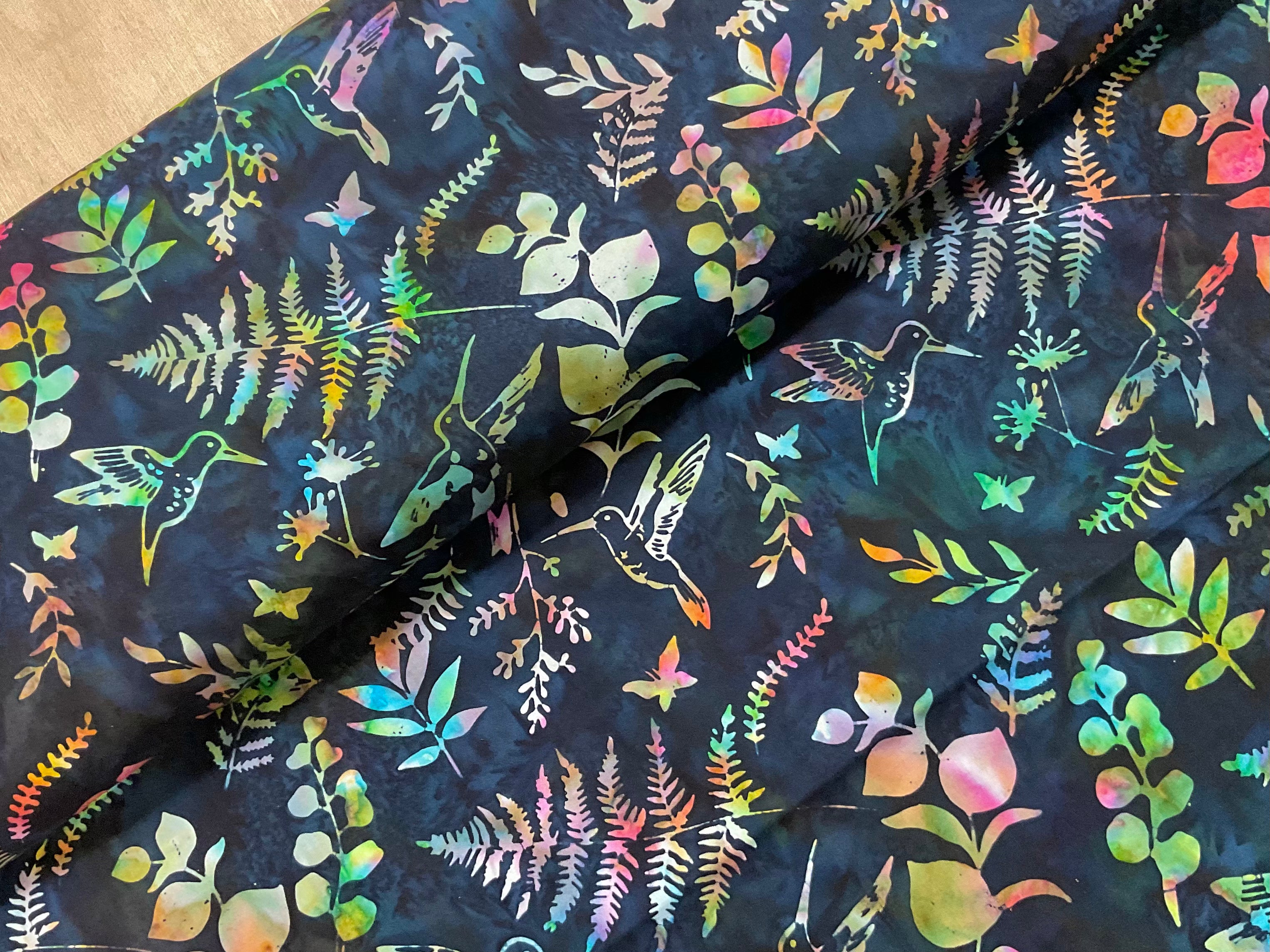 Hummingbirds on Sapphire Cotton Batik