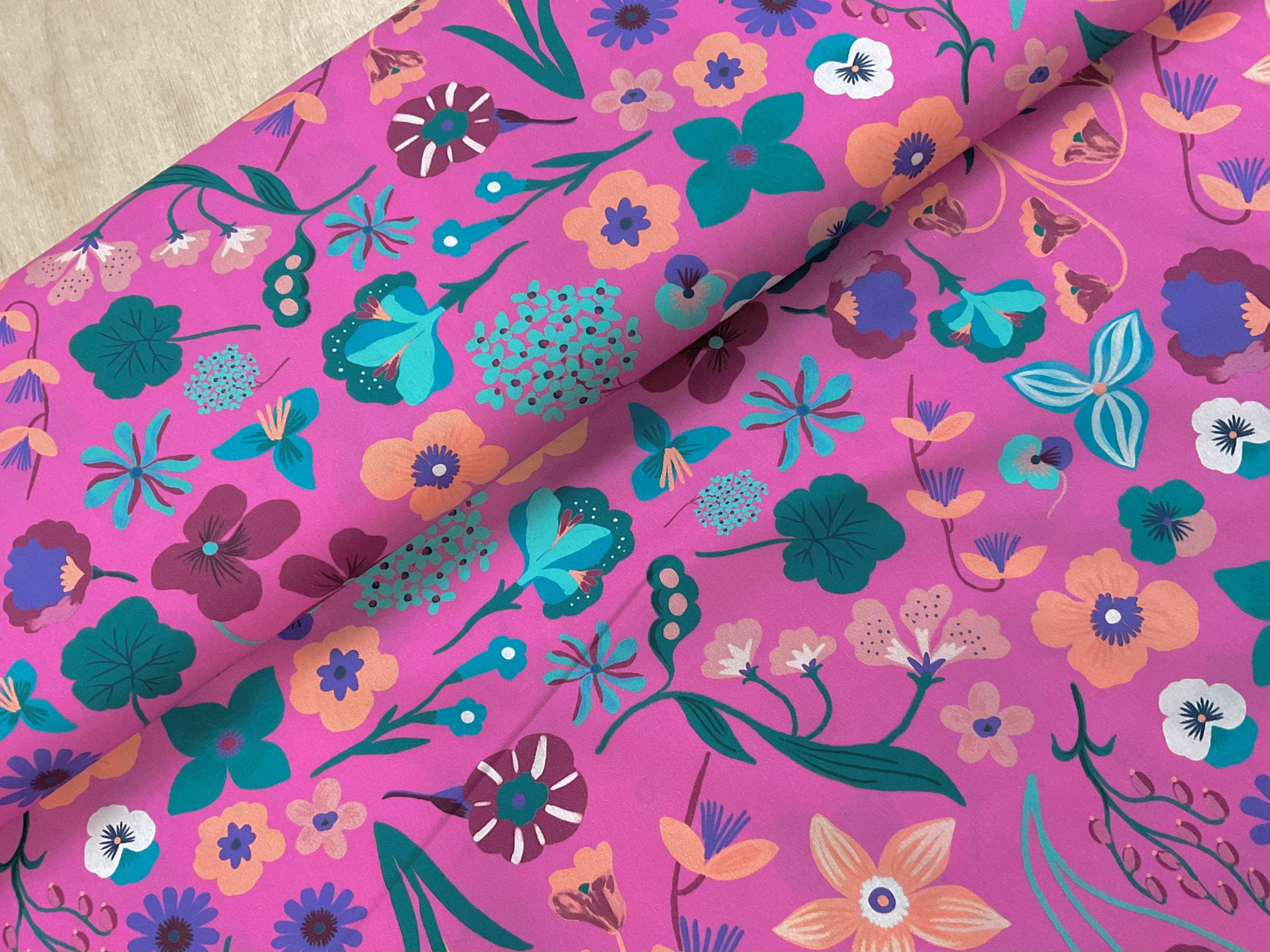 Nerida Hansen Pink Meadow Flower Fine Poplin