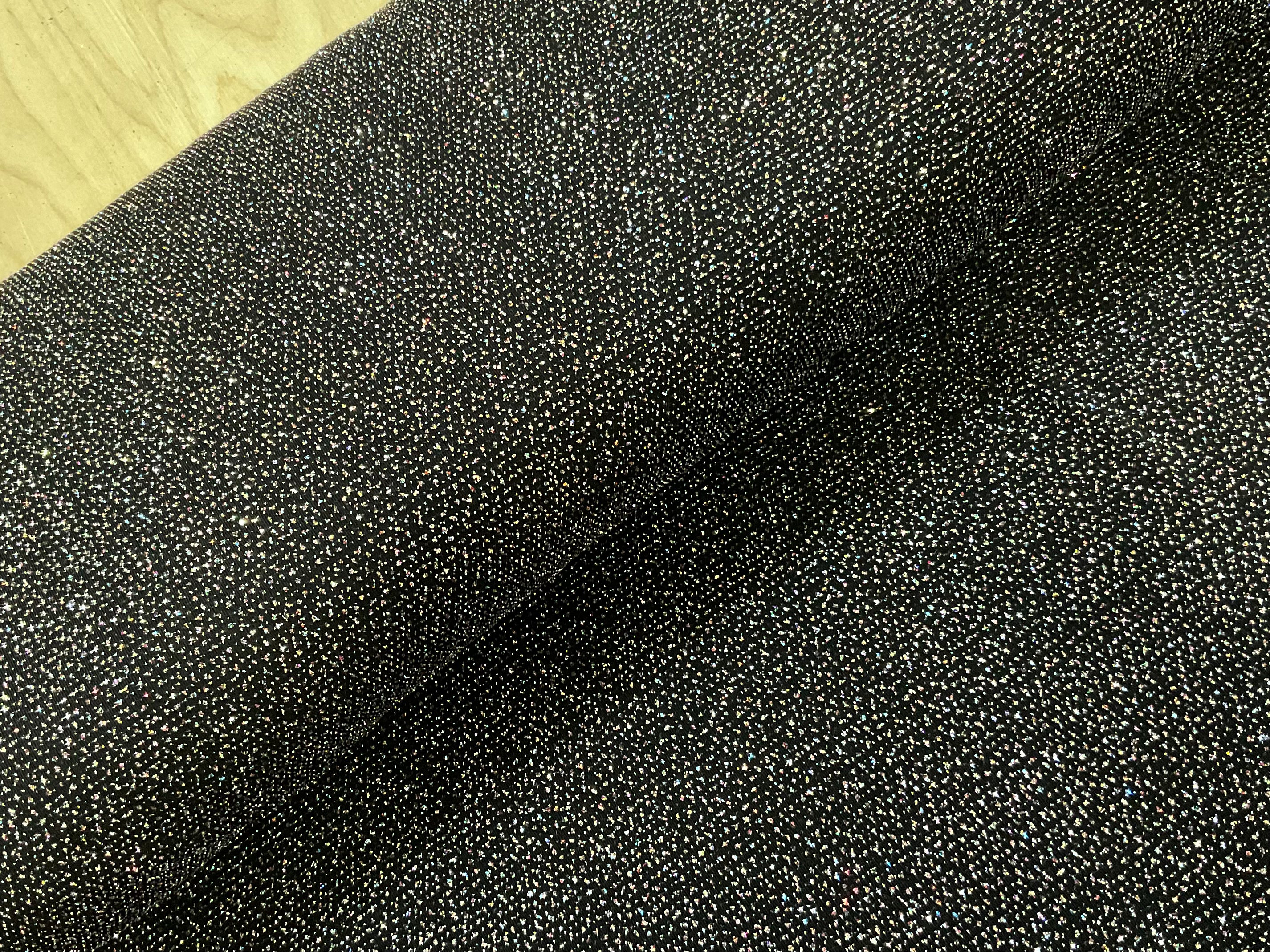 Multicoloured Glitter on Black Stretch Knit