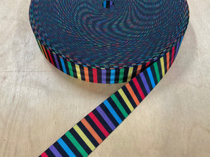 38mm Rainbow and Black Stripe Seatbelt Webbing Tape