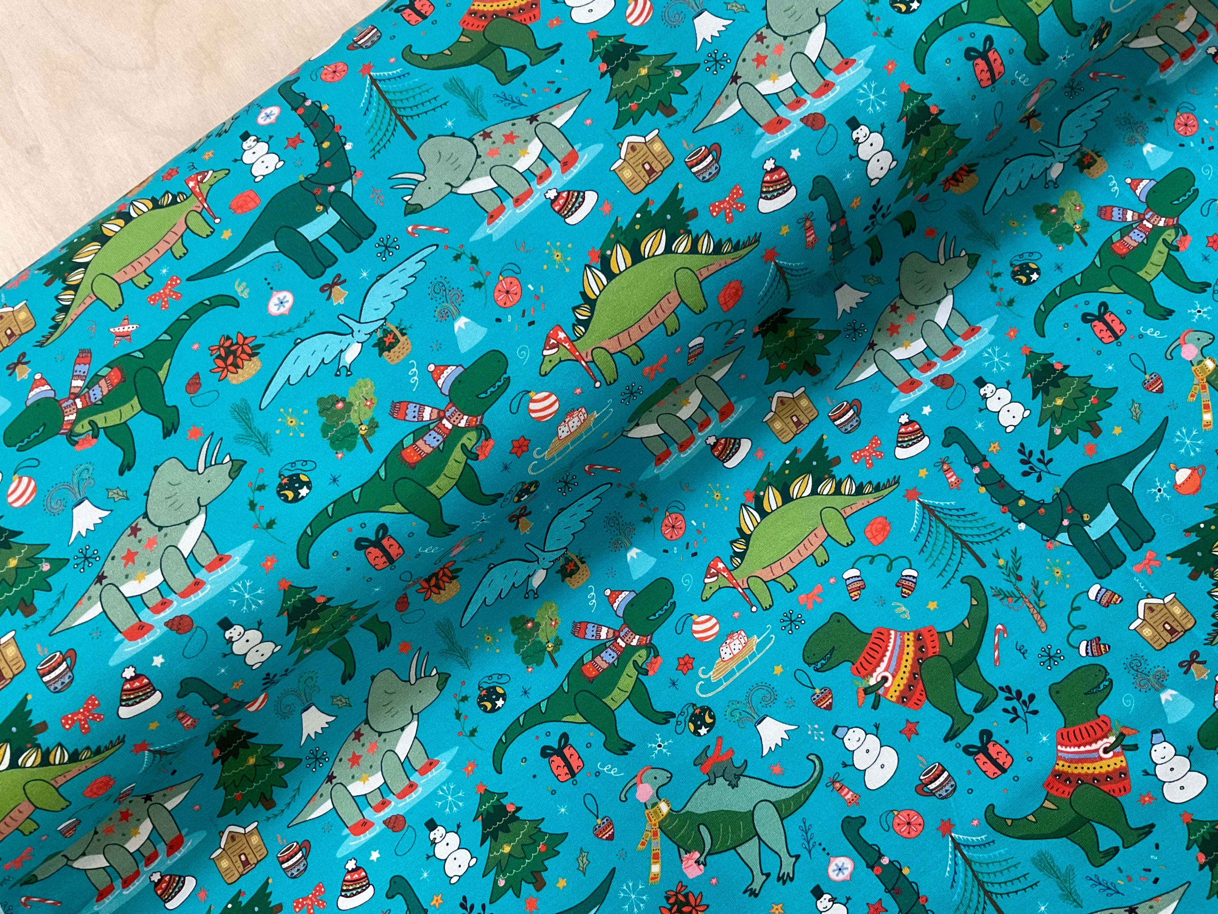 Dinosaur Party Teal Cotton Jersey