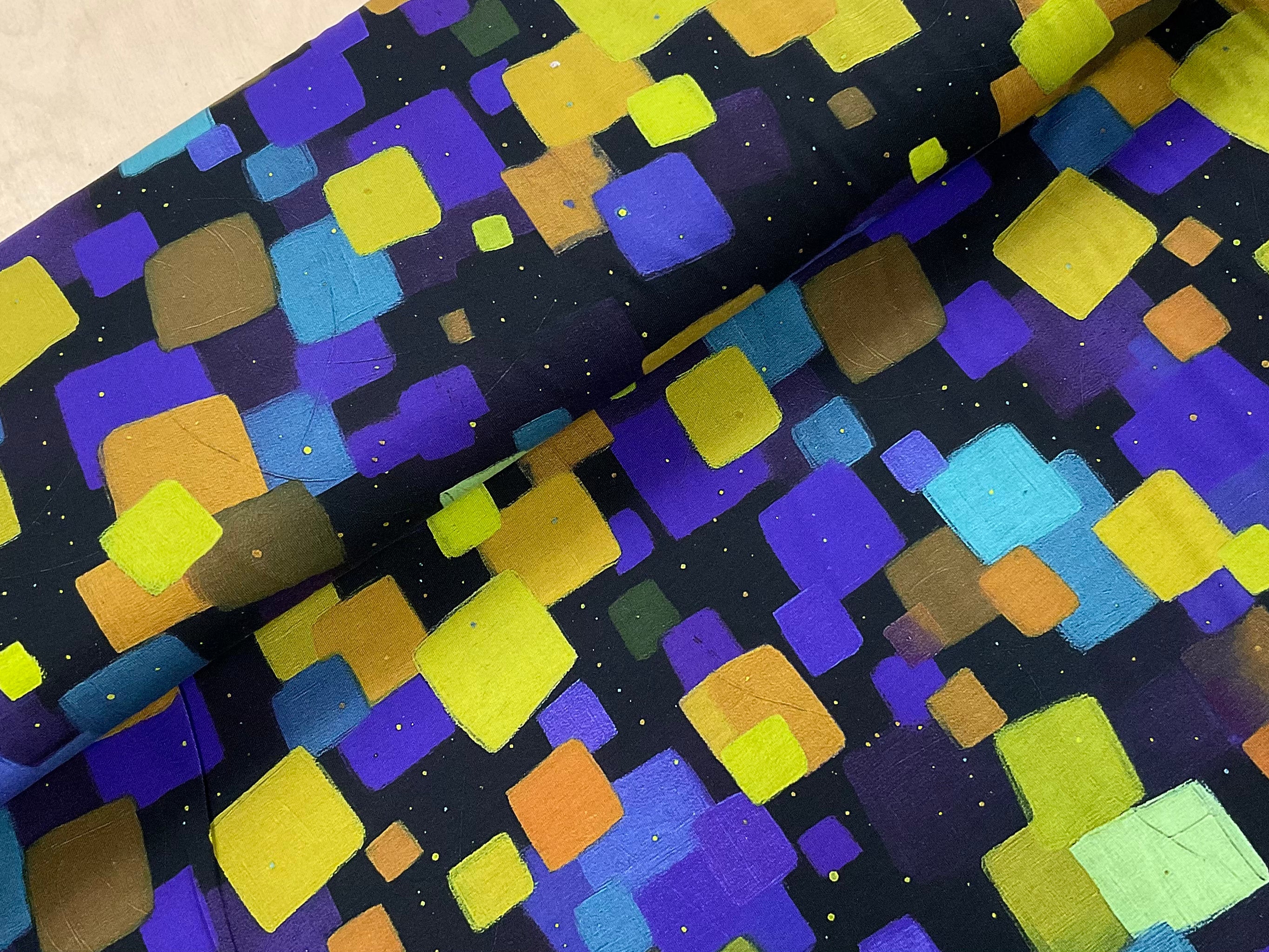Midnight Kaleido Squares Cotton Jersey