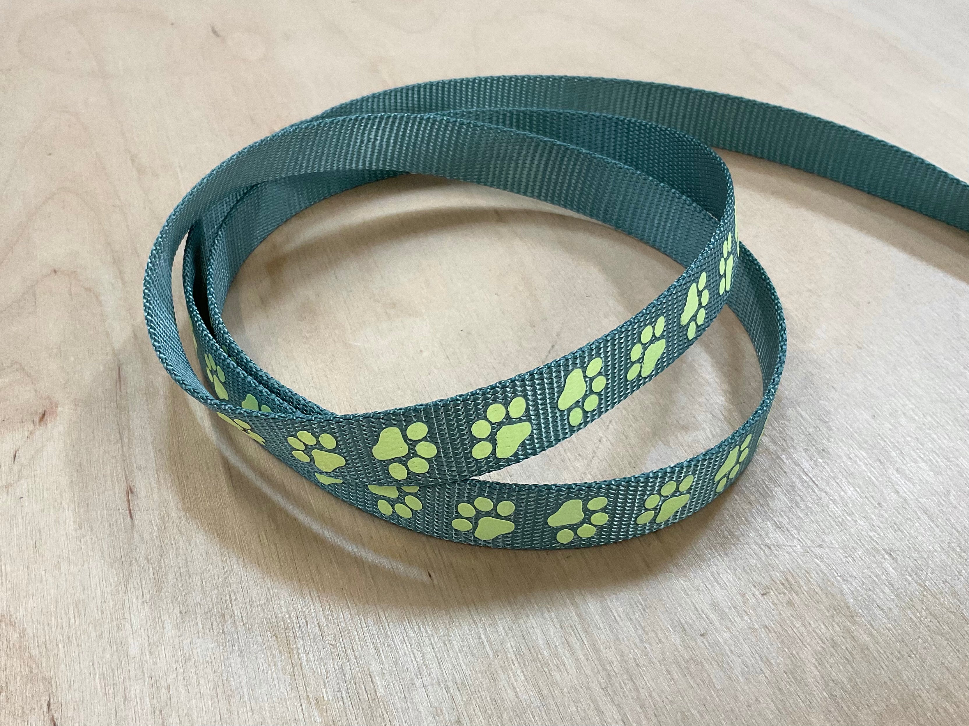 20mm Dusty Mint Dog Paw Print Glow in the Dark Webbing Tape