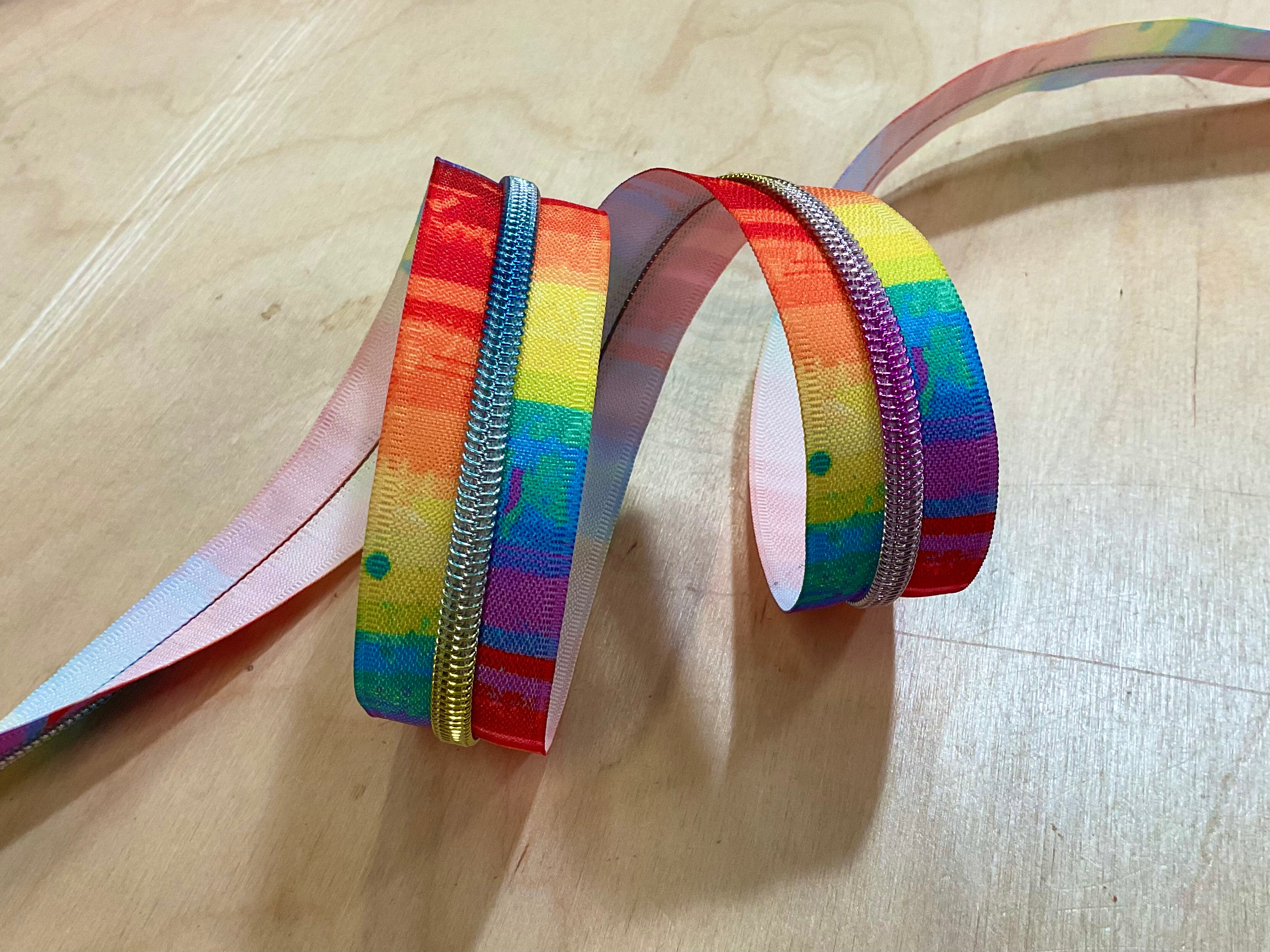 Rainbow Paint Strokes with Rainbow Teeth Continuous Zipper Tape