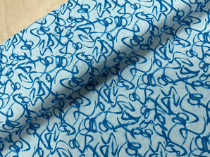 Blue Sqiggles Linen Blend Slub