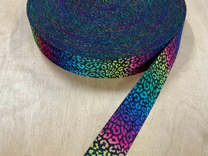 38mm Rainbow Leopard on Black Webbing Tape
