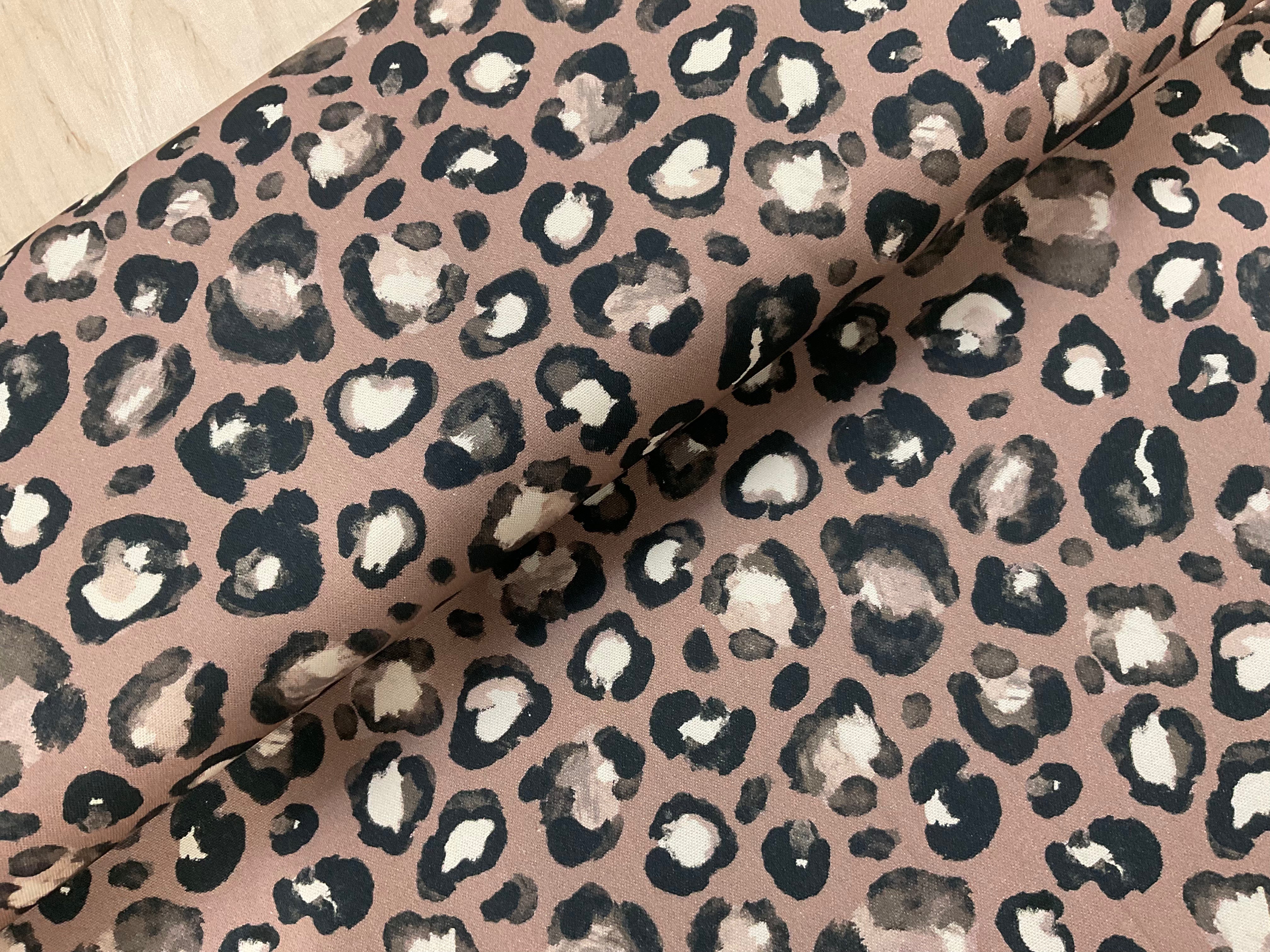 Coffee Leopard Print Cotton Canvas