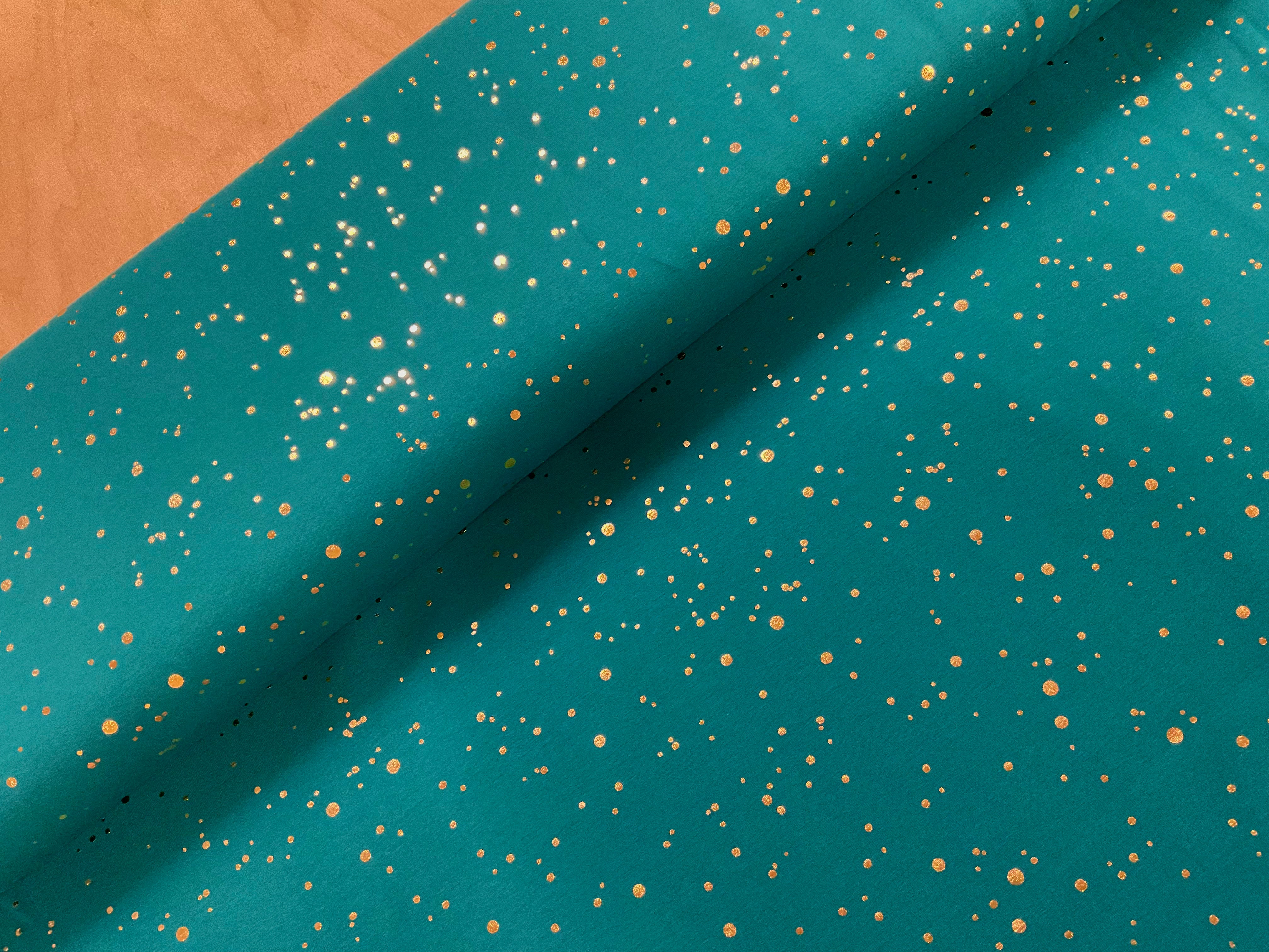 Gold Foil Spot on Teal Cotton Jersey